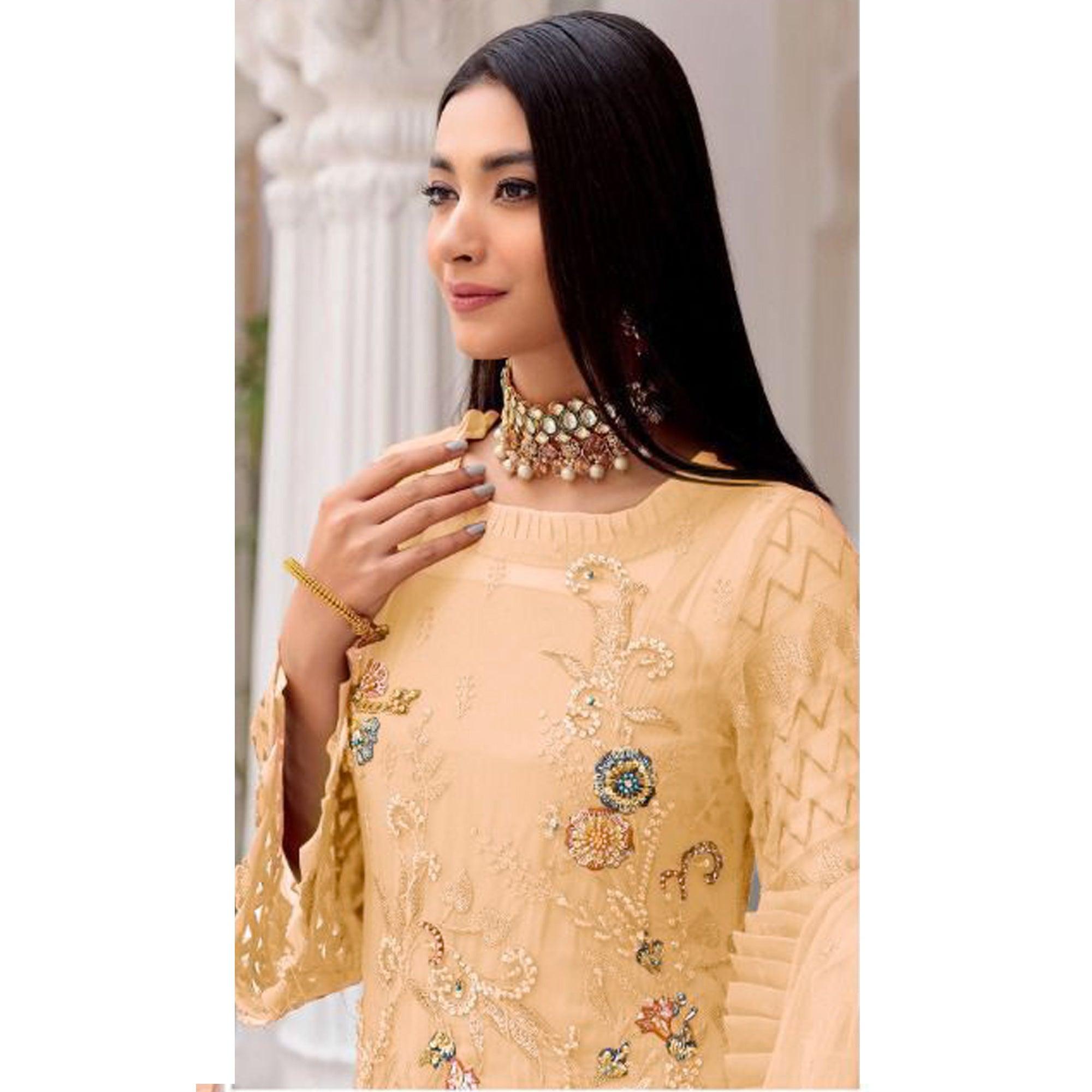 Peachmode Chikoo Floral Sequins Embroidered Work Georgette Pakistani Suit - view 4