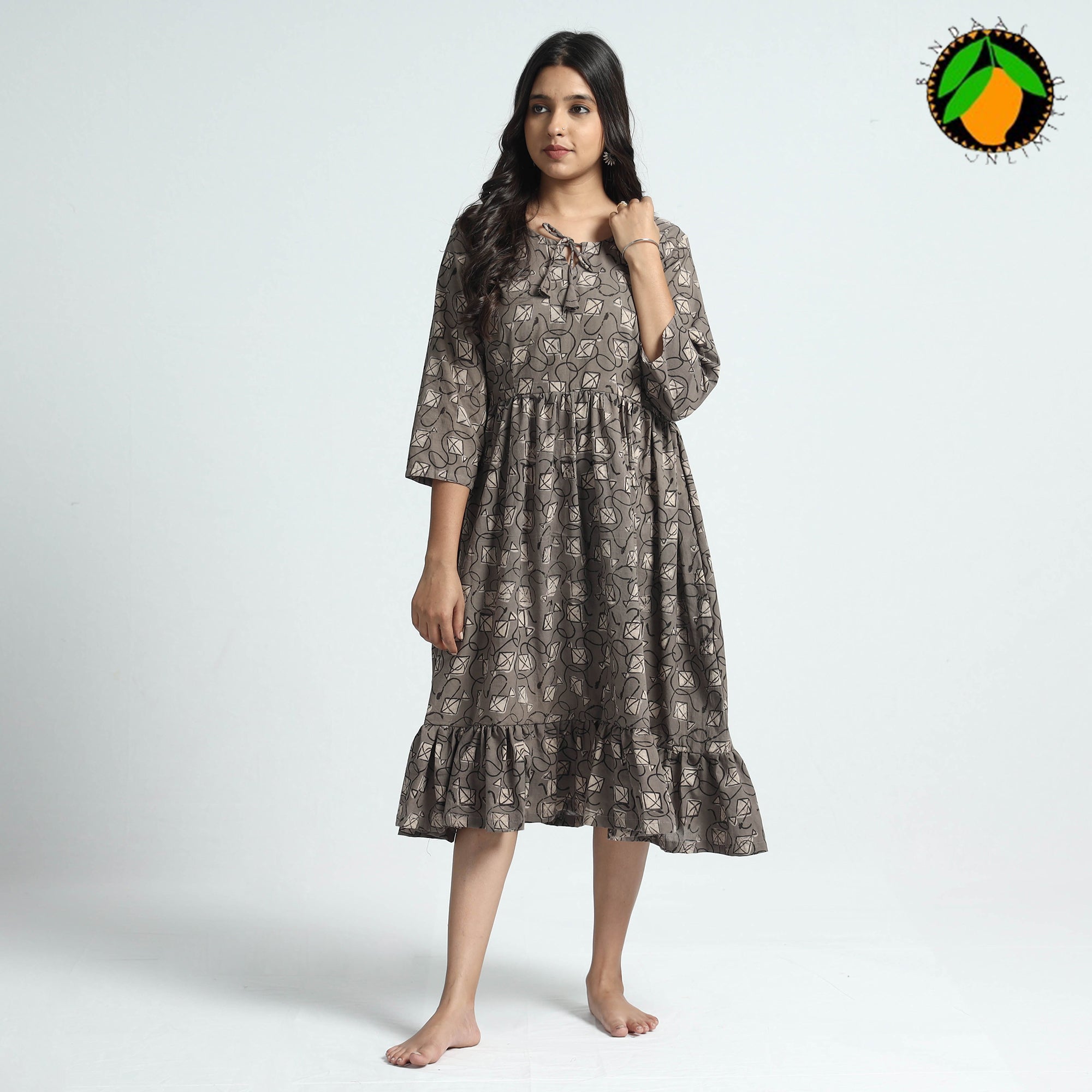 ITOKRI CASUALS Brown - Bindaas Art Block Printed Cotton Dress