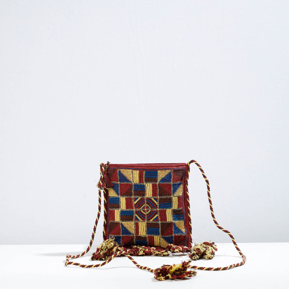 Brown - Lambani Hand Embroidery Cotton Crossbody Sling Dori Bag by Sandur Kushala Kala Kendra - view 2