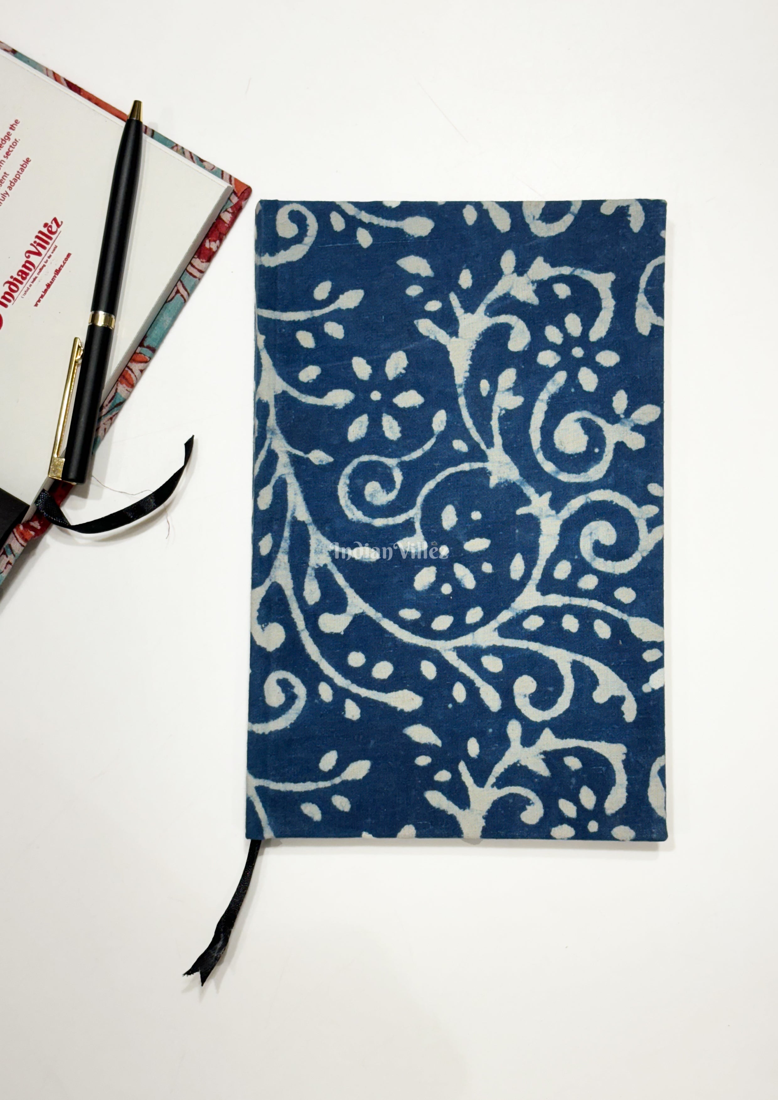IndianVillèz Blue Hand Block-Print Handmade Woven Cotton Fabric Cover Diary