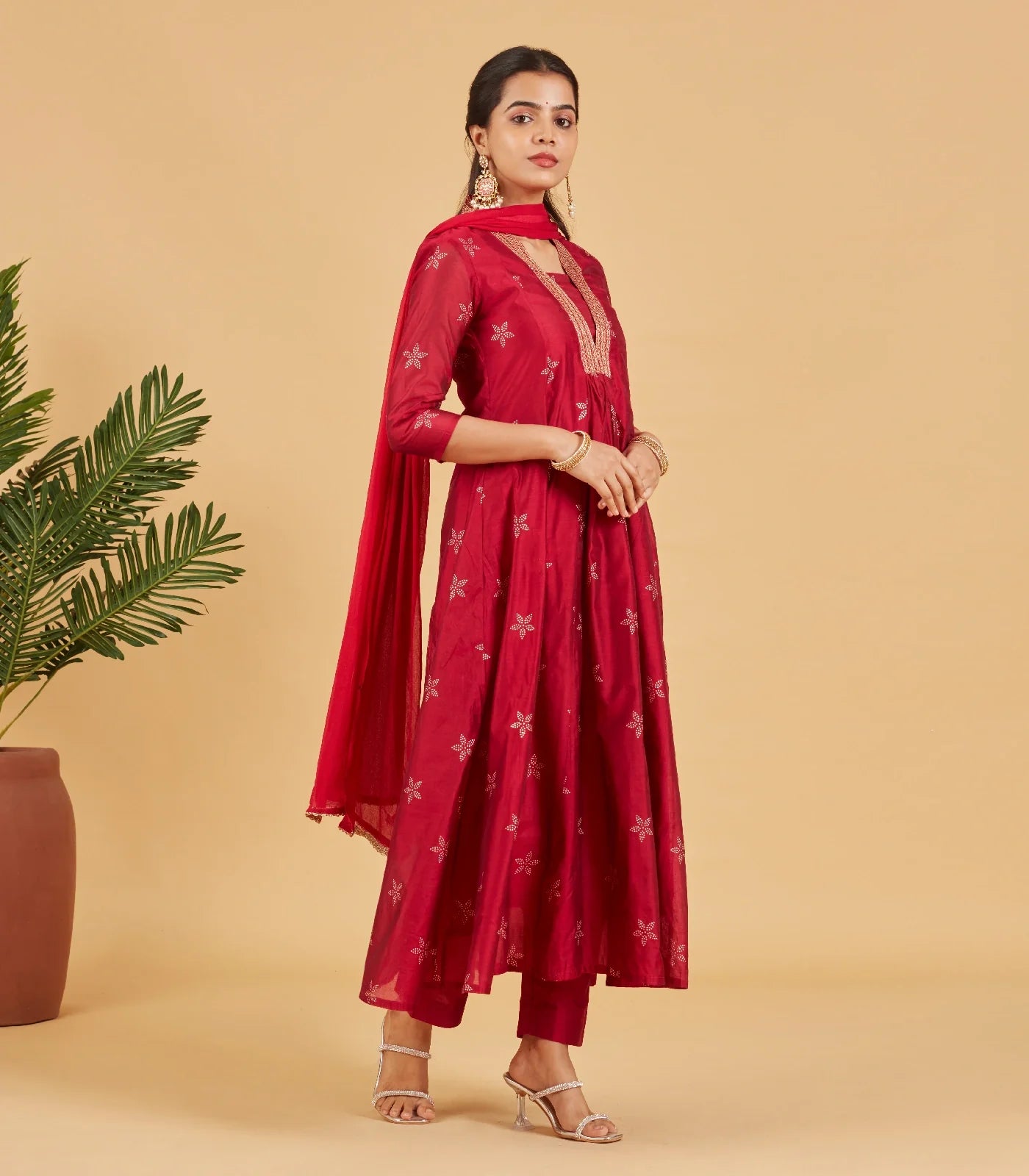 RmKV Magenta Red Festive Kurta Set With Matching Dupatta