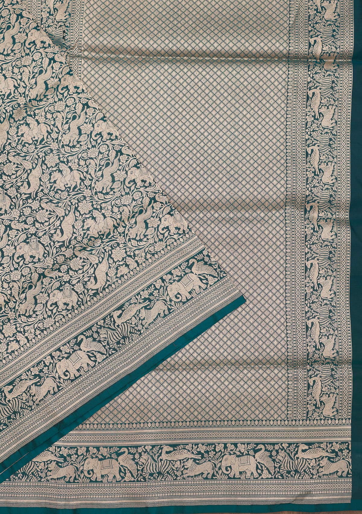 Koskii Peacock Blue Zariwork Pure Silk Saree – Women's - view 3