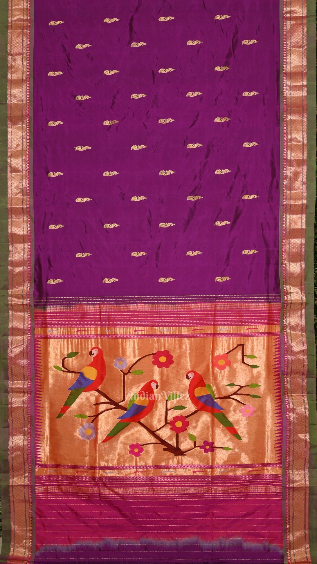 IndianVillèz Purple Peacock Butti Paithani Silk Saree - view 2