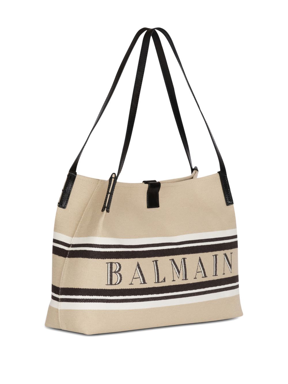 Balmain Medium Release Shopper Bag In Canvas And Calfskin - view 3
