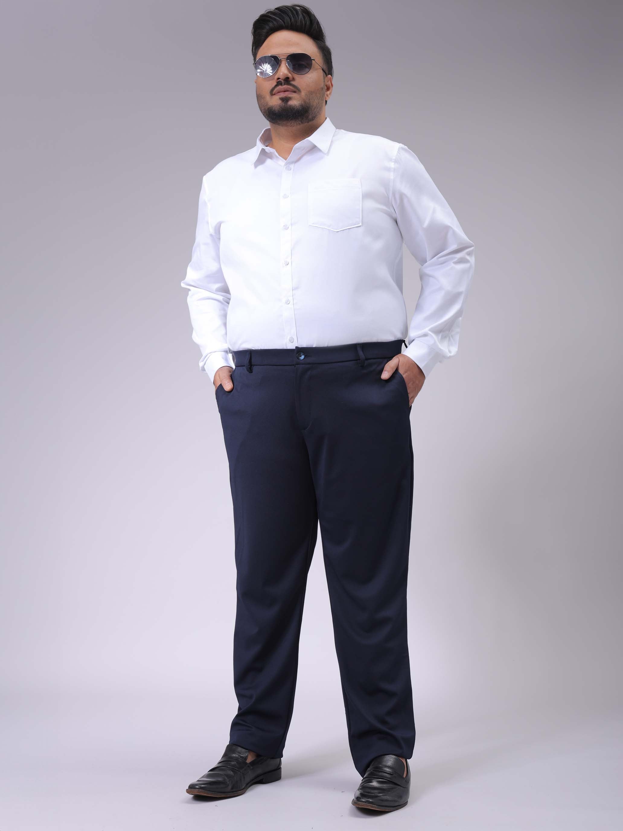 HARDSODA Men's Plus Size Navy Blue Regular Fit Solid Chinos