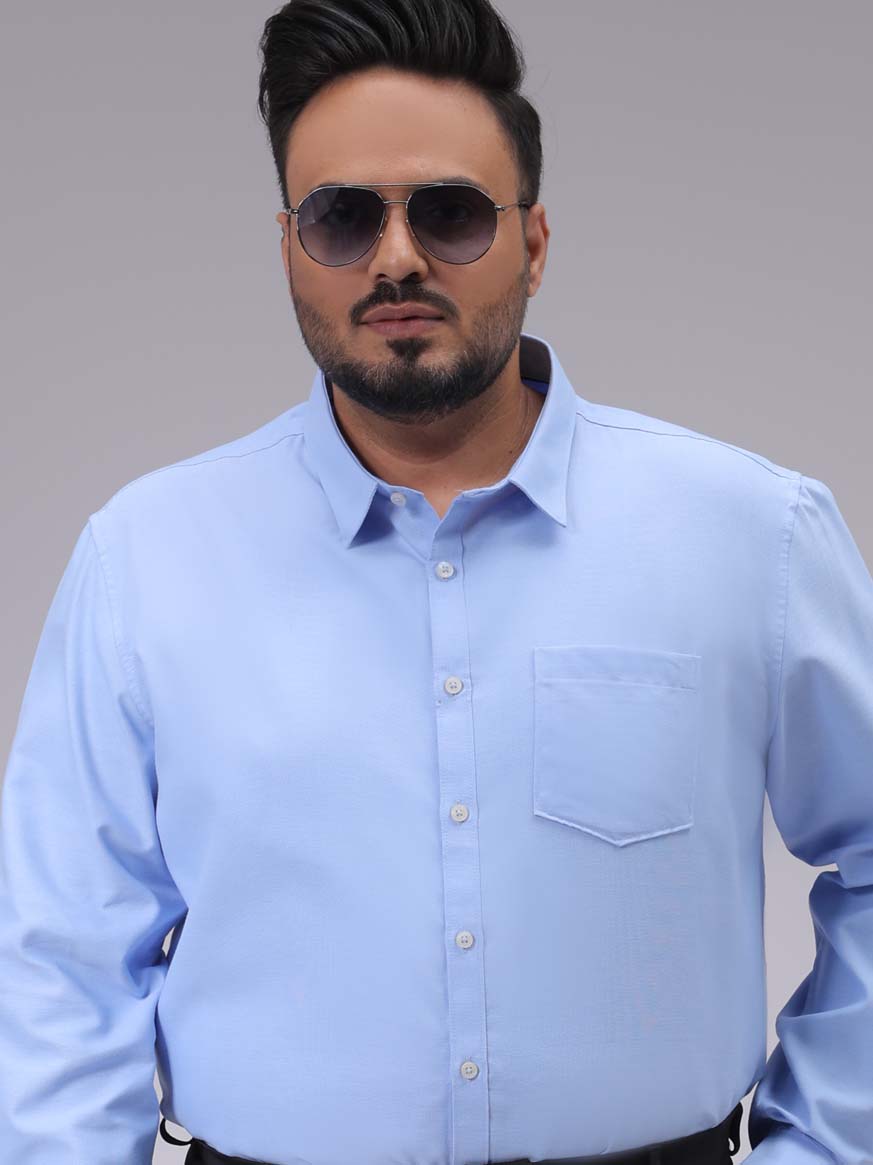 HARDSODA Men's Plus Size Blue Regular Fit Solid Formal Shirt