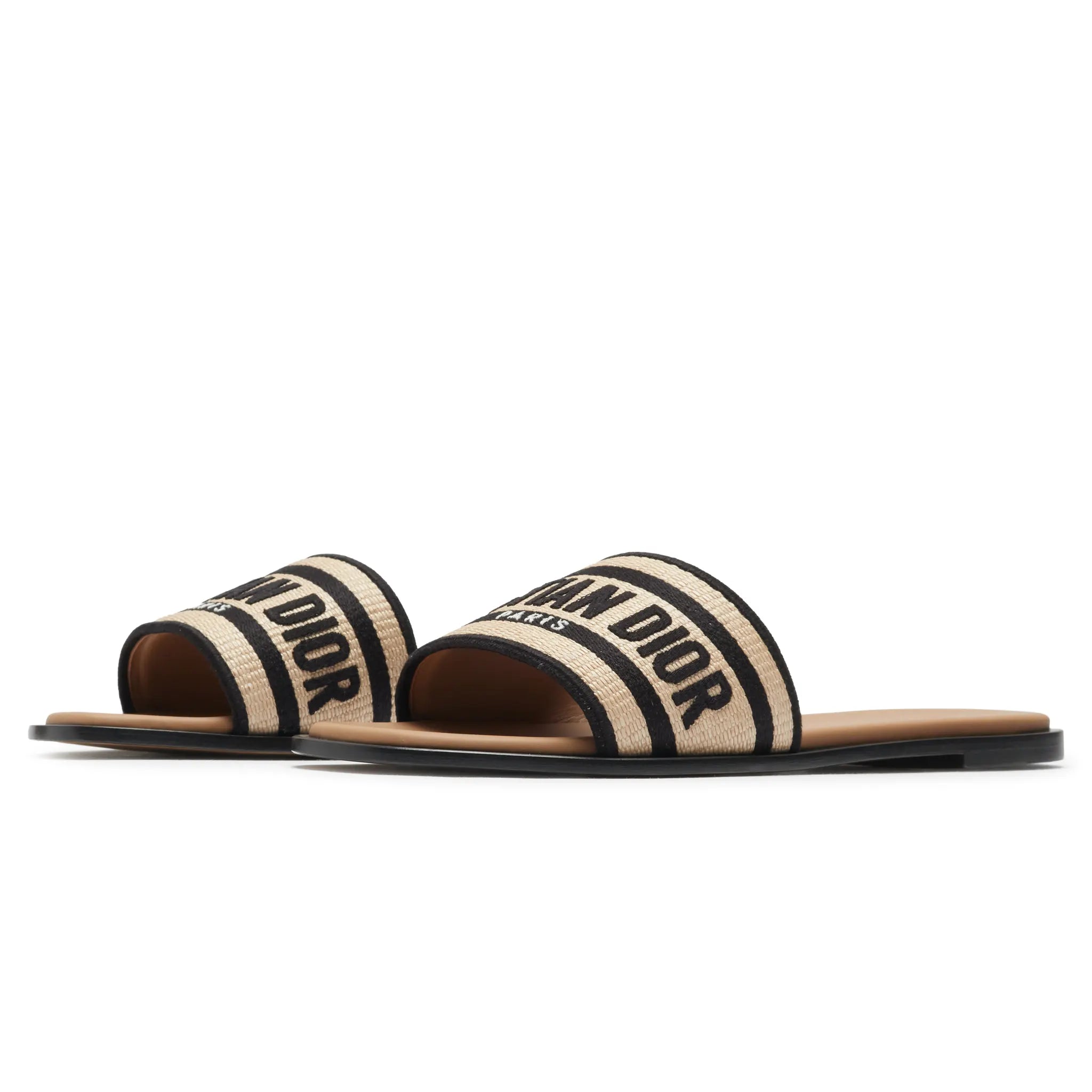 Dior Dway Embroidered Cotton Beige Black Slides - view 2