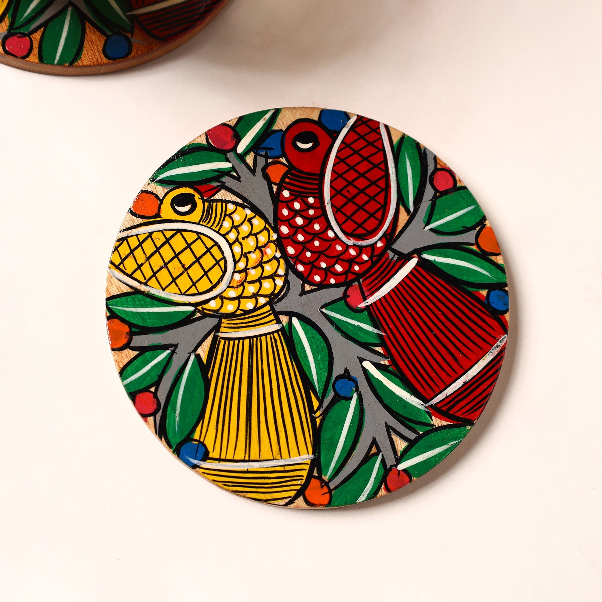 ITOKRI CRAFTS INITIATIVE Bengal Patua Handpainted Akashmoni Wooden Coasters (Set of 4) 18 - view 2