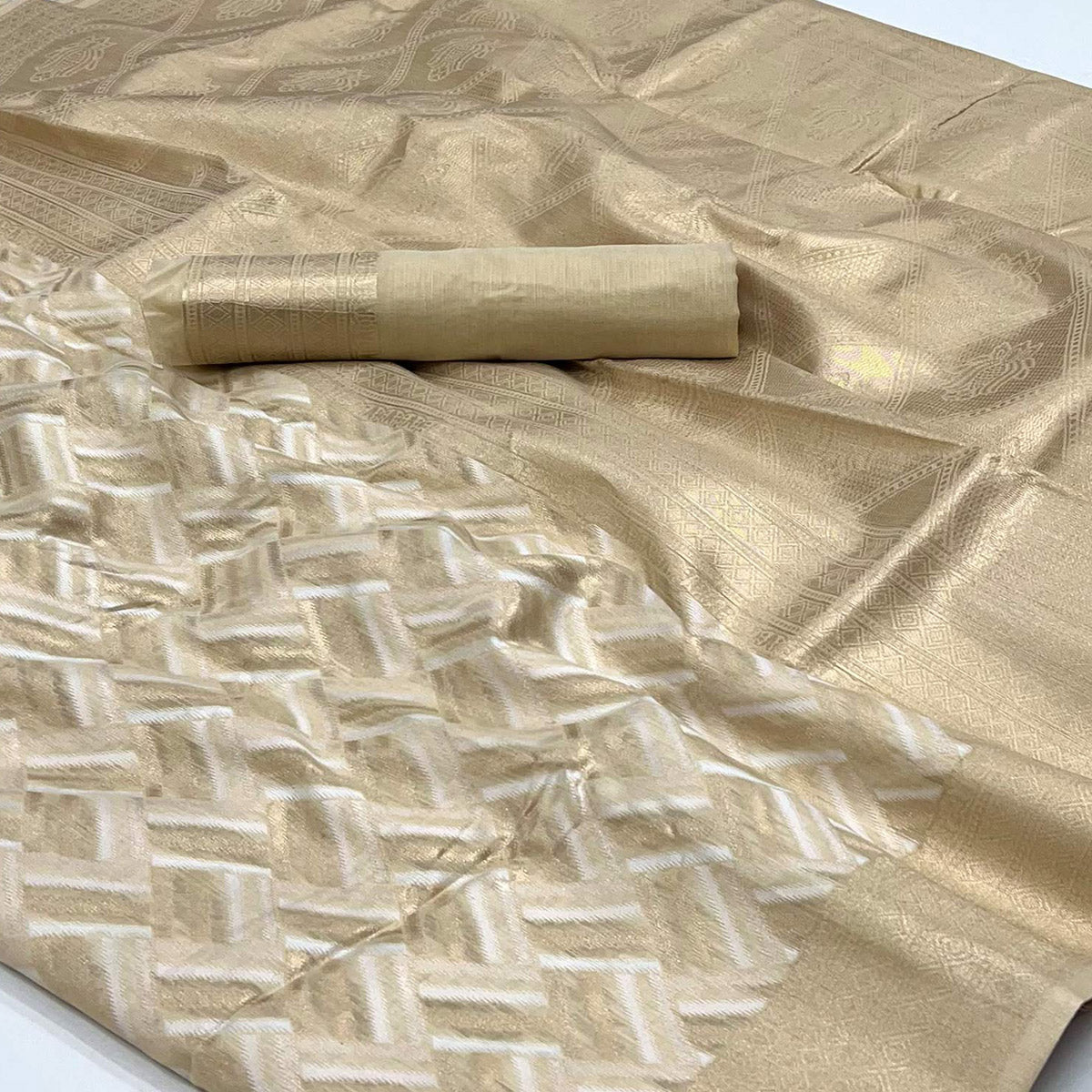 Peachmode Chikoo Woven Linen Saree – Women's - view 2