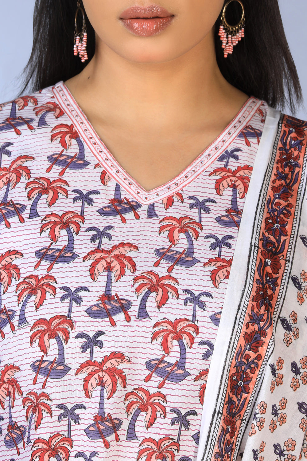 Kalanjali Ethnics Handblock printed straight fit Kurti and dupatta set - view 8