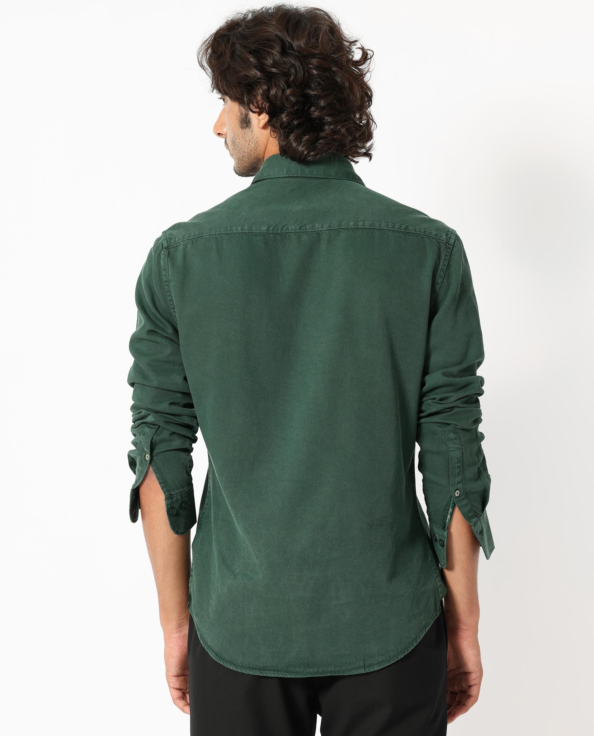 Rare Rabbit Men's Lyton Dark Green Cotton Fabric Full Sleeves Solid Twill Shirt - view 9