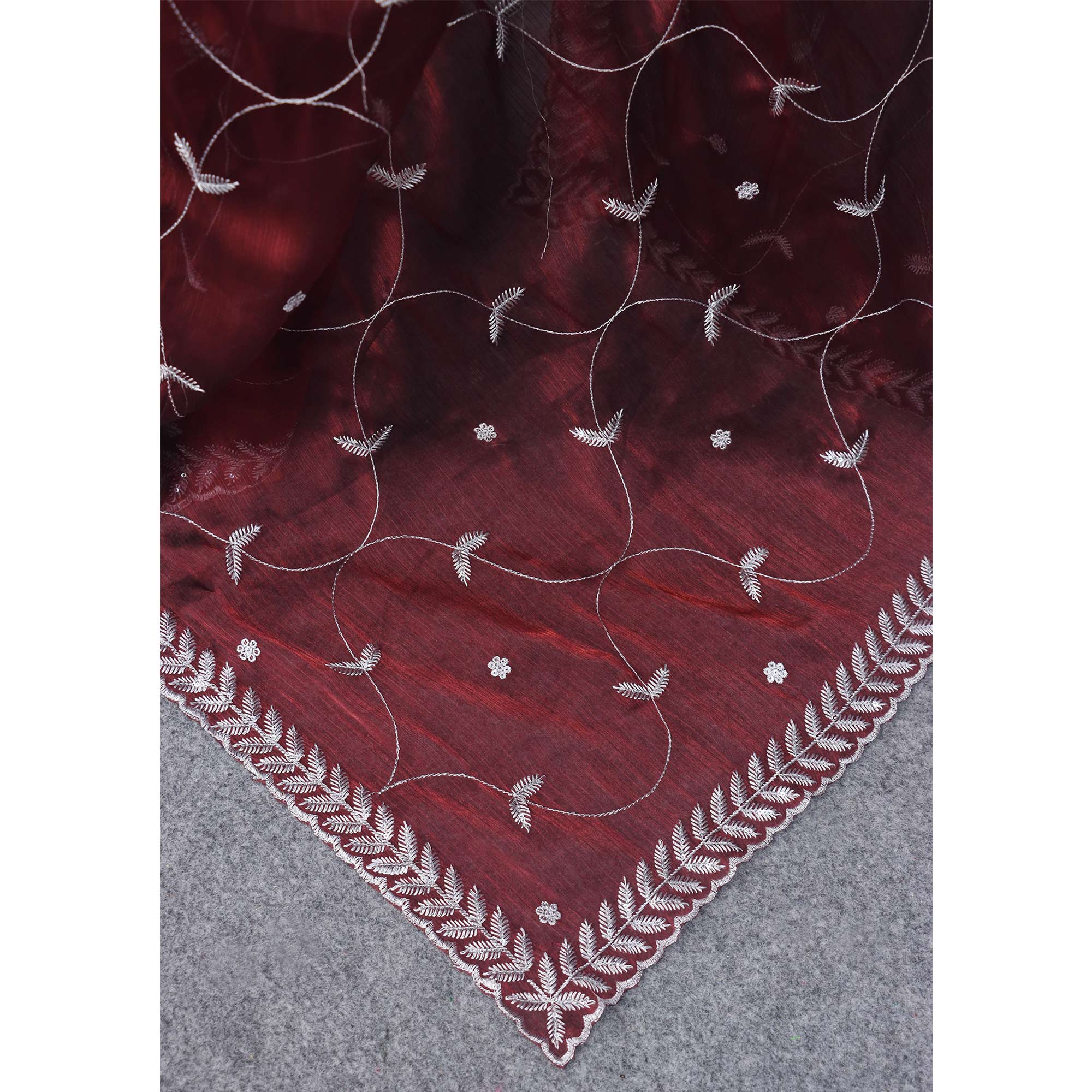 Peachmode Maroon Sequins Embroidered Chiffon Silk Saree - view 6