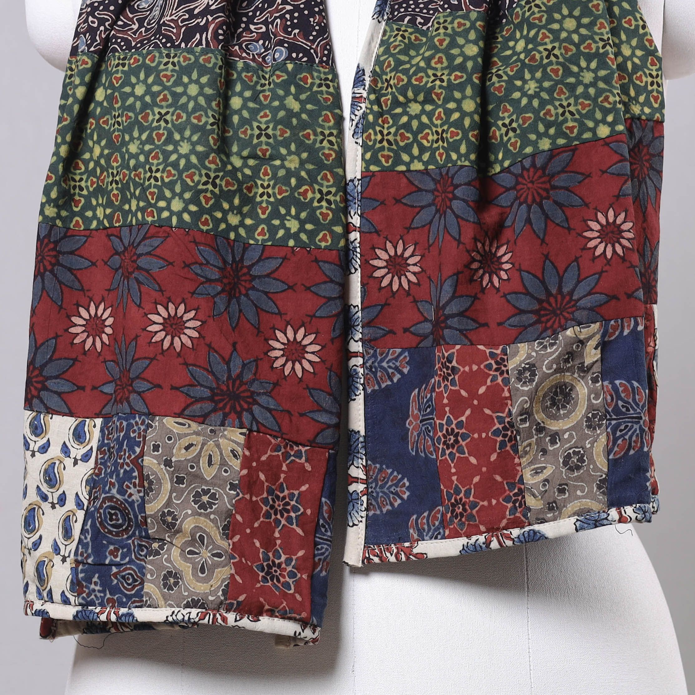 STOLES & SCARVES Brown - Ajrakh Block Printed Patchwork Cotton Stole - view 3