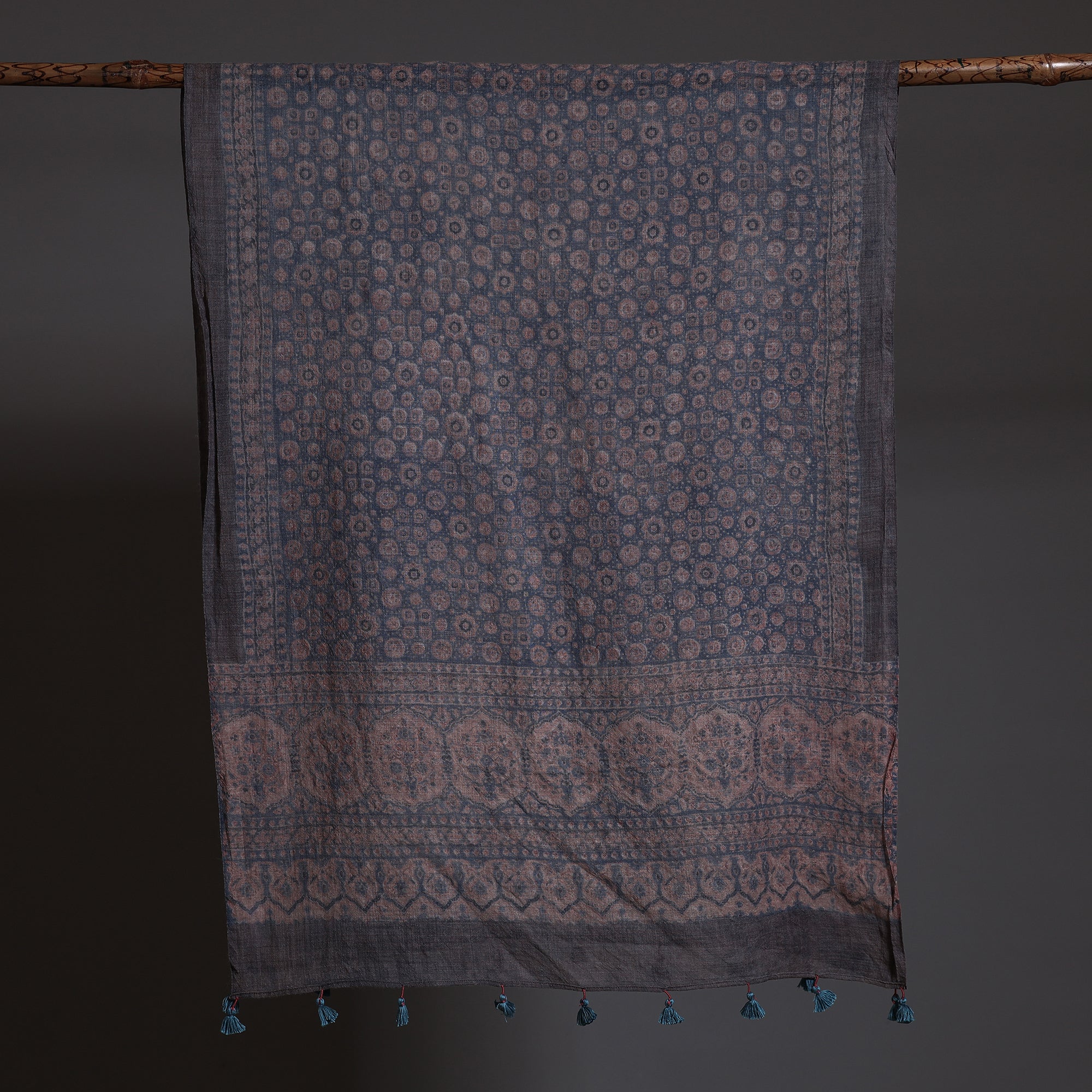 AJRAKH BY SUFIYAN ISMAIL KHATRI Blue - Block Print Woolen Ajrakh Stole - view 2
