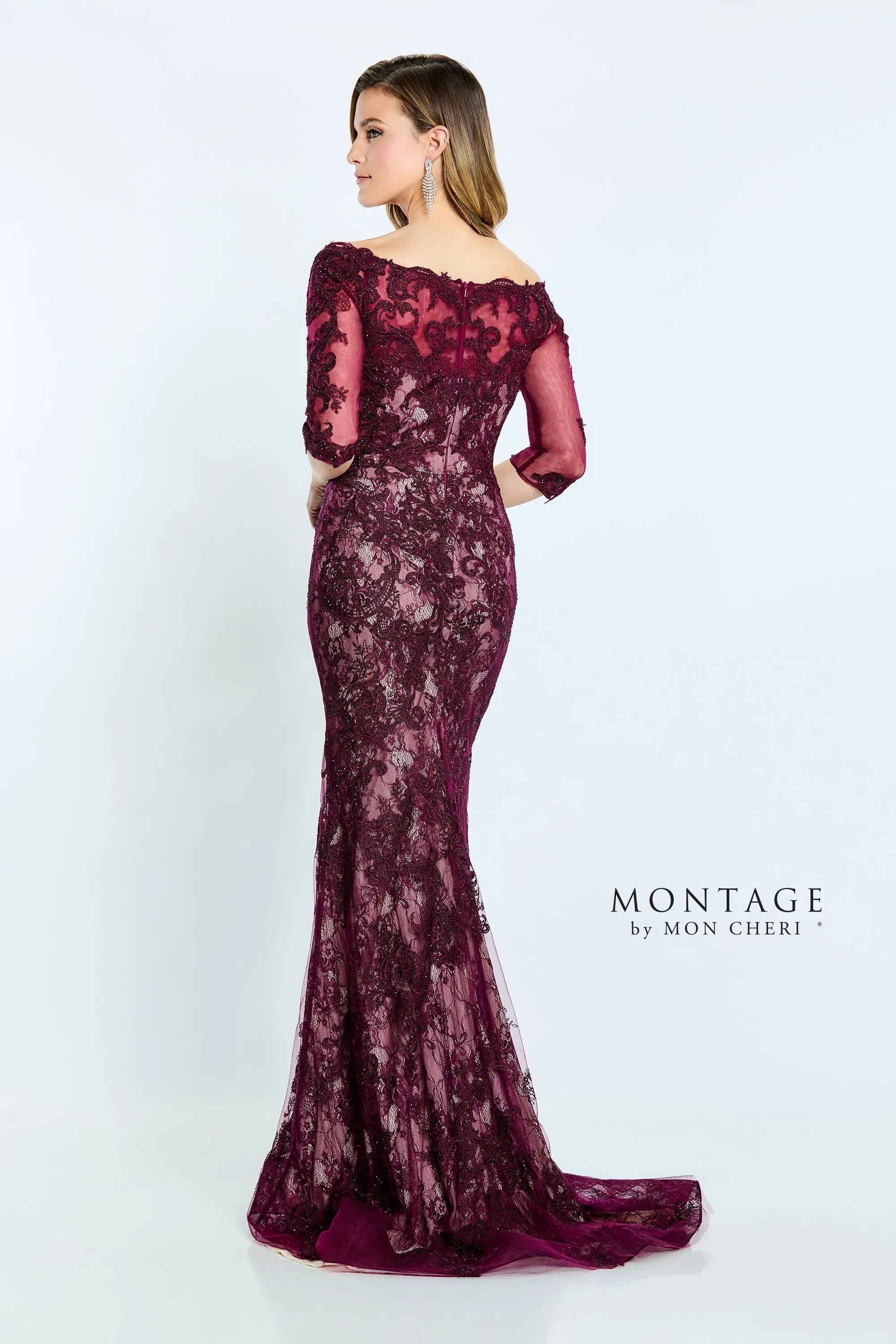 Montage M510 Long Fitted Formal Beaded Lace Evening Dress - view 2