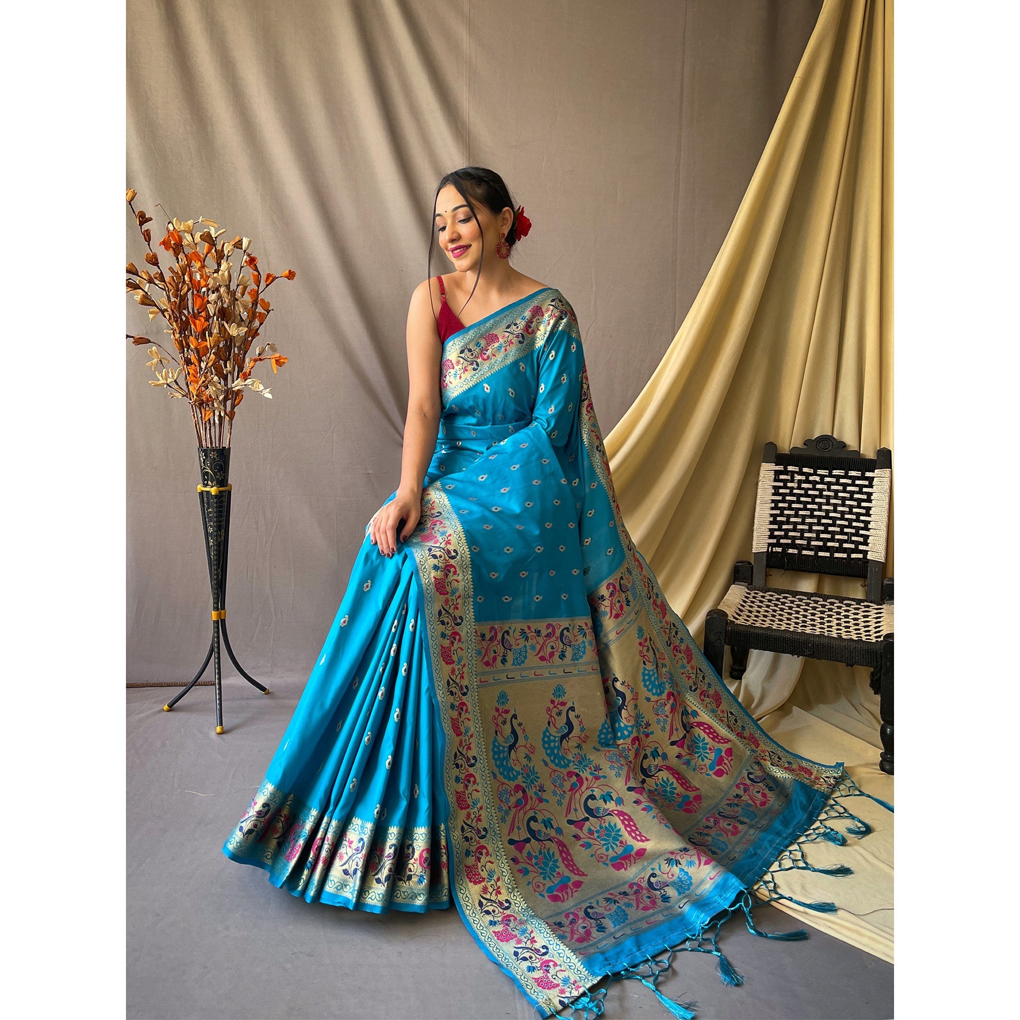 TASARIKA COUTURE Blue - Paithani Firozi Paithani Silk Handwork Saree