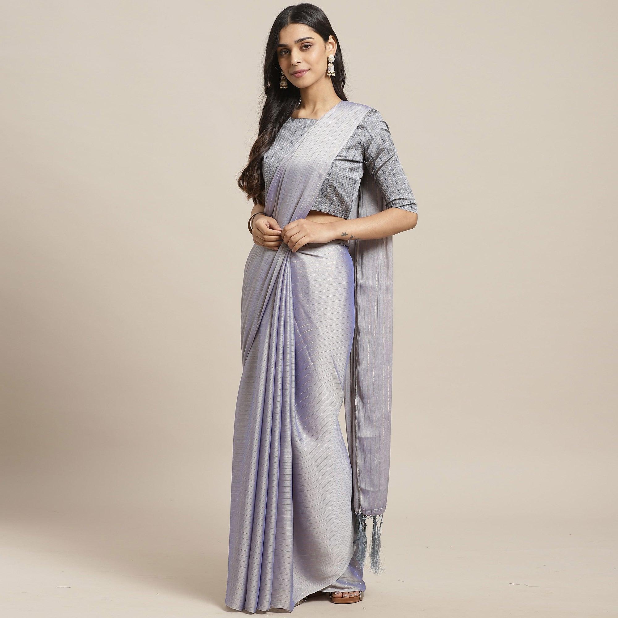 Peachmode Majesty Purple Colored Casual Wear Printed Poly Georgette Saree