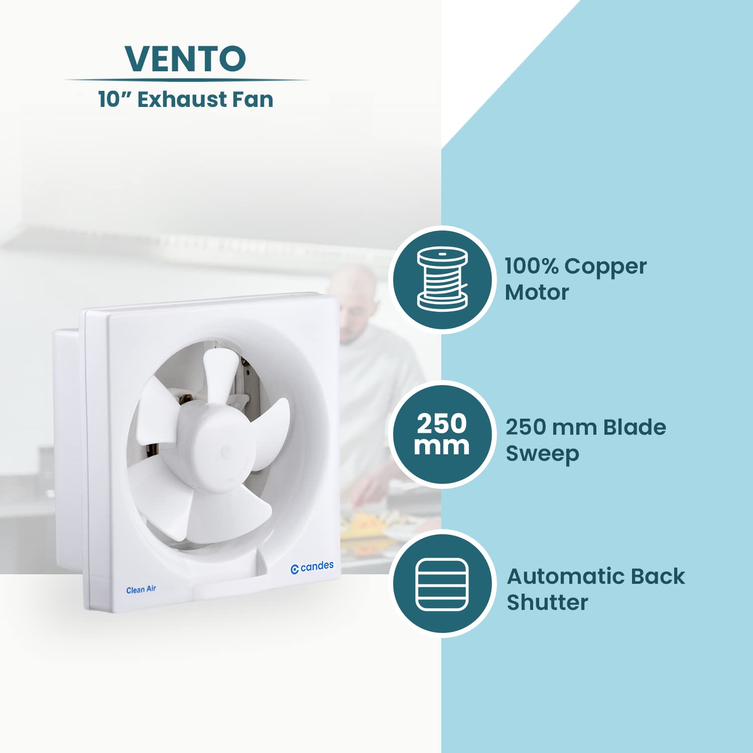 Candes Vento 250 MM (10 Inches) 100% CNC Winding 5 Blades Exhaust Fan - 1 Year Warranty (White) - view 4