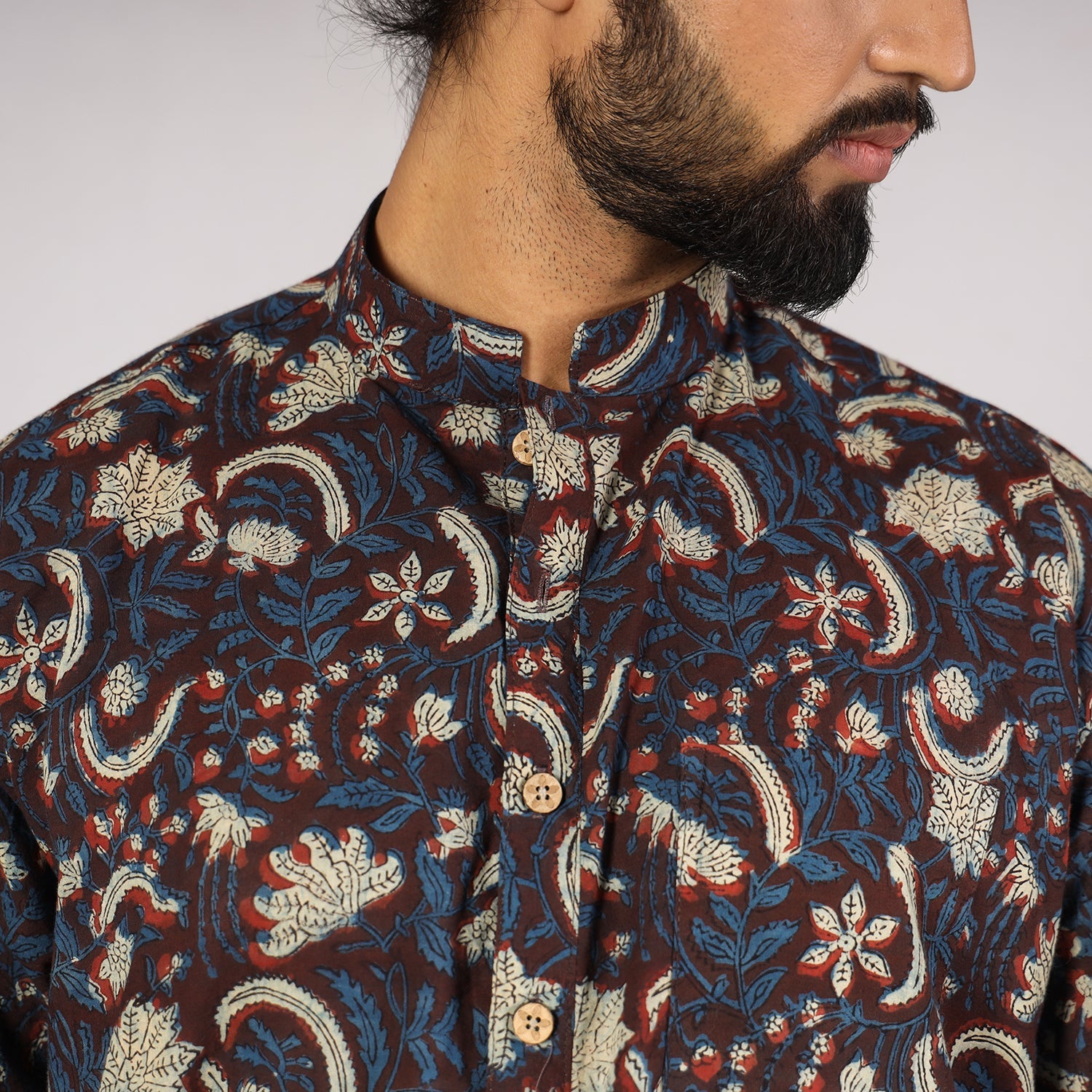 ITOKRI CASUALS Blue - Bagru Block Printing Cotton Men Short Kurta - view 3