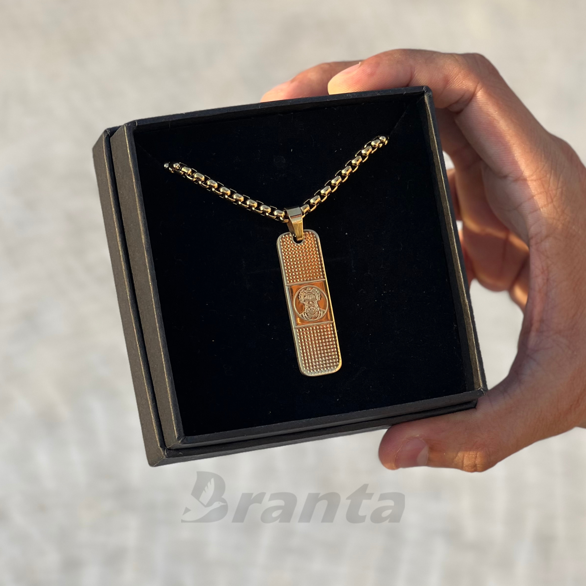 Branta Hanuman Pendant With Dotted Pattern Gold Stainless Steel Necklace Chain For Men (24 Inch) - view 4
