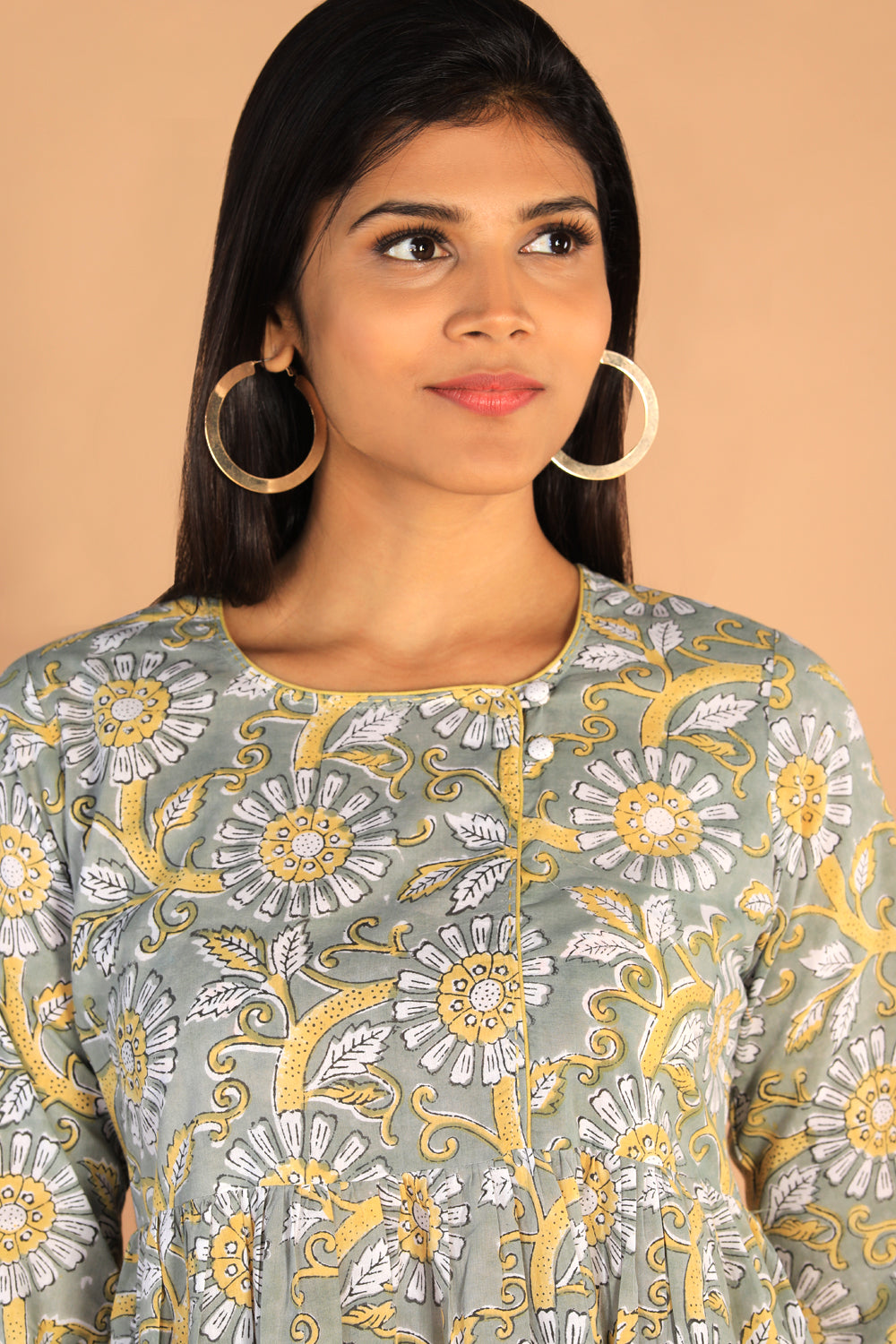 Kalanjali Ethnics Floral Sanganeri hand block printed cotton dress - view 11