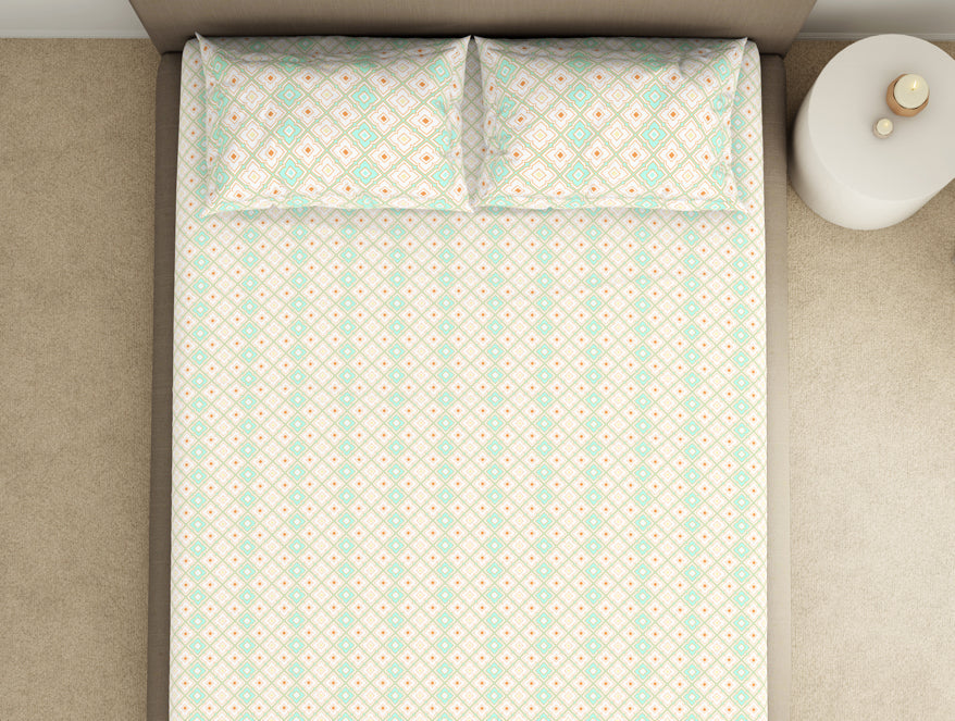 Spaces India Geometric Brook Green - Light Aqua 100% Cotton King Fitted Sheet - Dainty By Spaces-1065831 - view 3