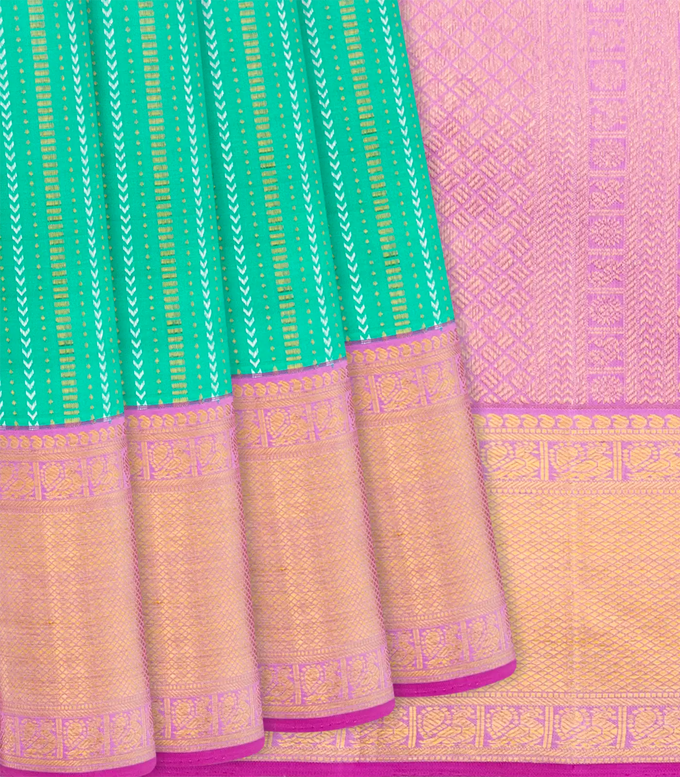 RmKV Aquamarine Handloom Kanchipuram Korvai Silk Saree Zari Stripes-Aquamarine