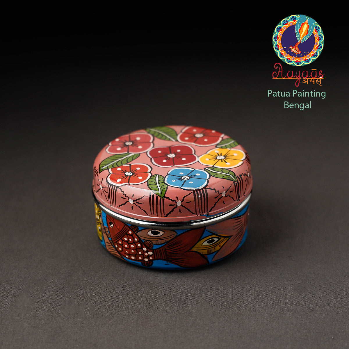 AAYAAS Bengal Patua Handpainted Stainless Steel Multi Utility Container