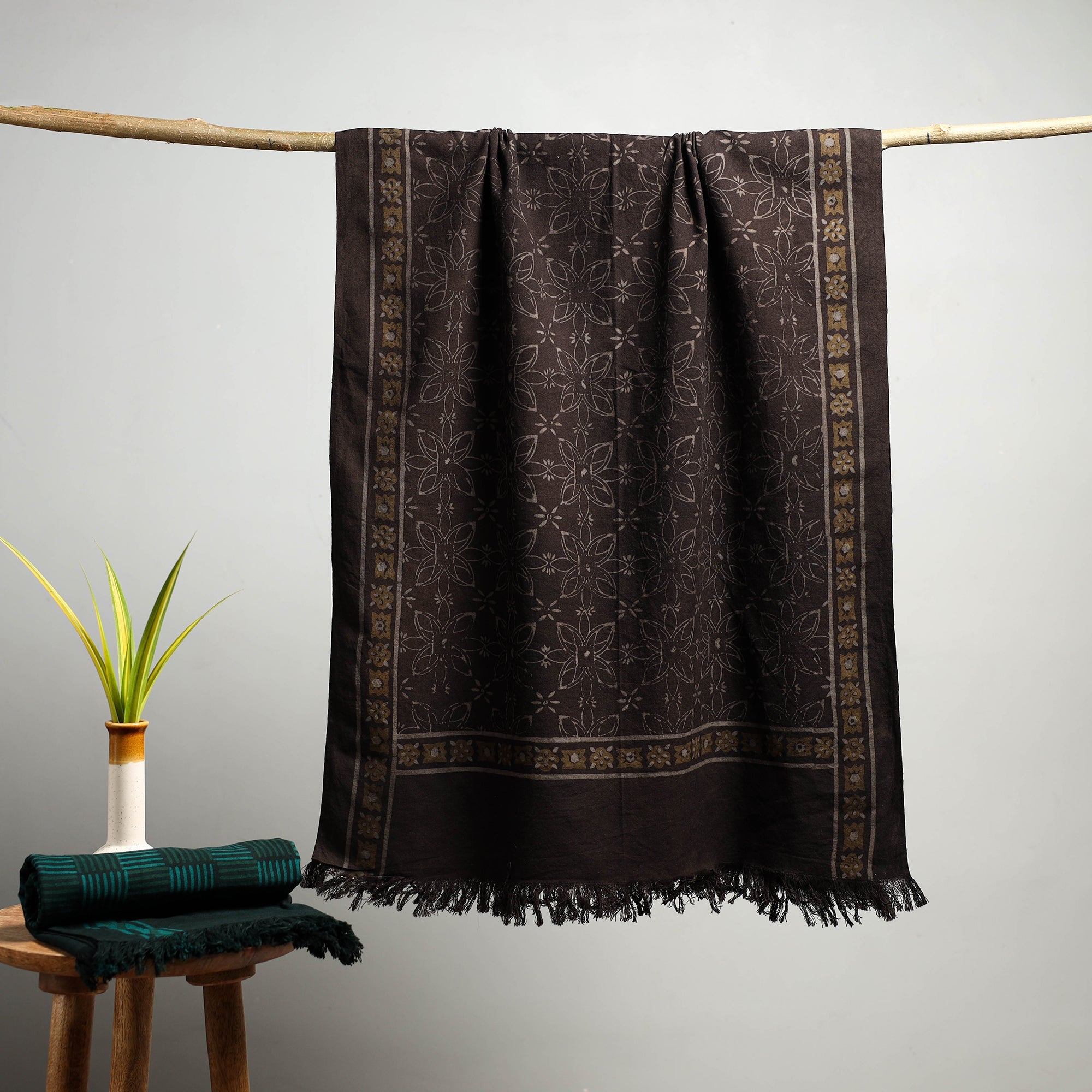 HAVELI CHRONICLES Brown - Akola Block Print Pure Handloom Cotton Towel 15