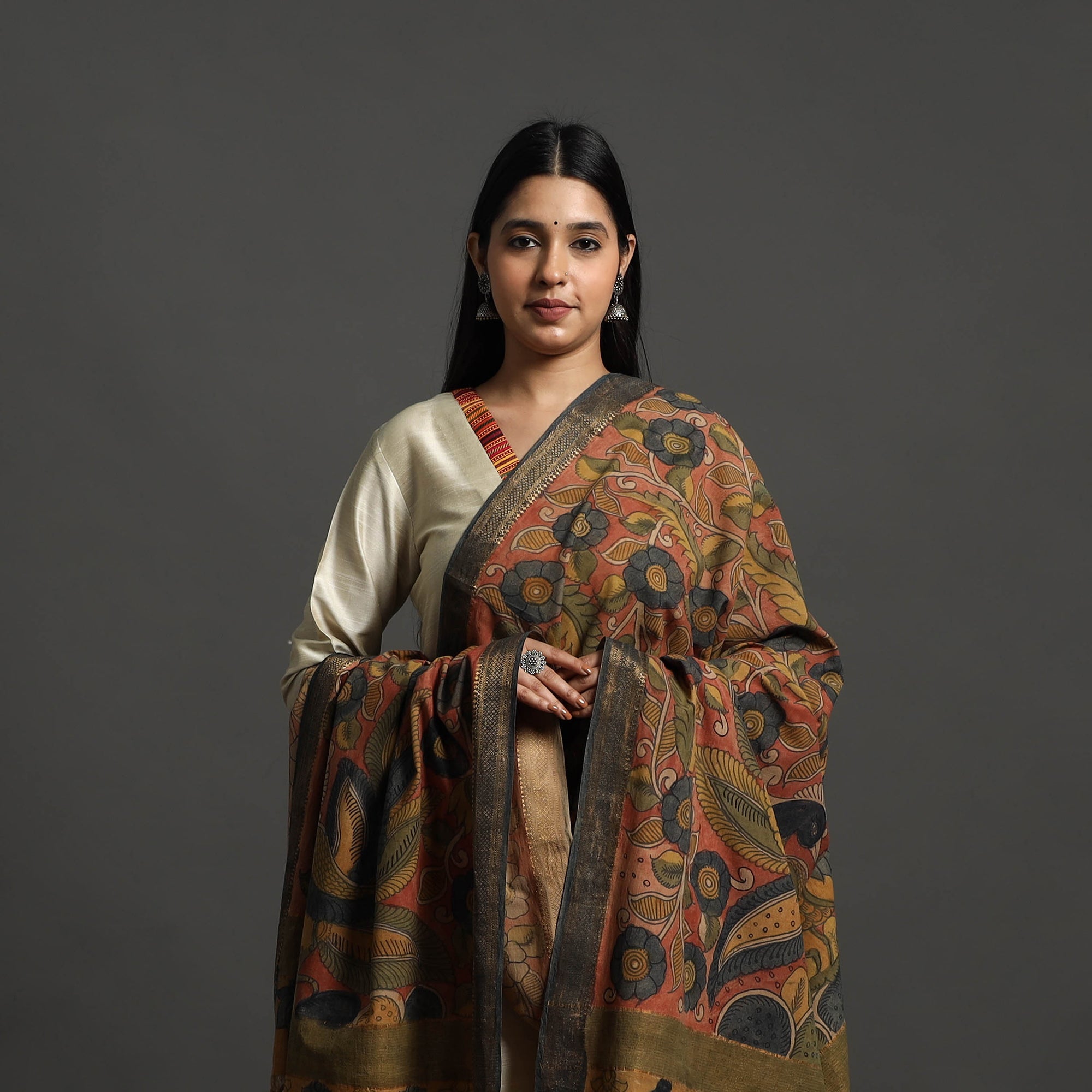 SOUTH KARGHA Brown - Mangalagiri Cotton Handpainted Pen Work Kalamkari Dupatta 18 - view 3