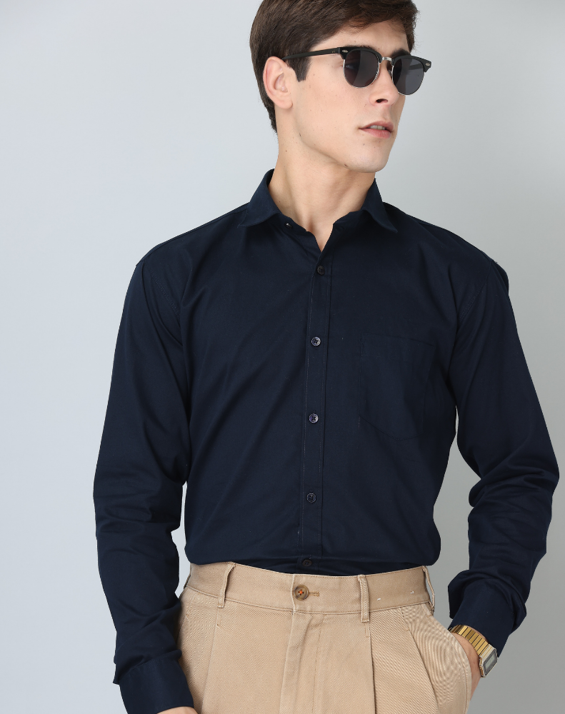 BlackTree Frankshirt Navy Blue Solid Tailored Fit Cotton Casual Shirt for Man