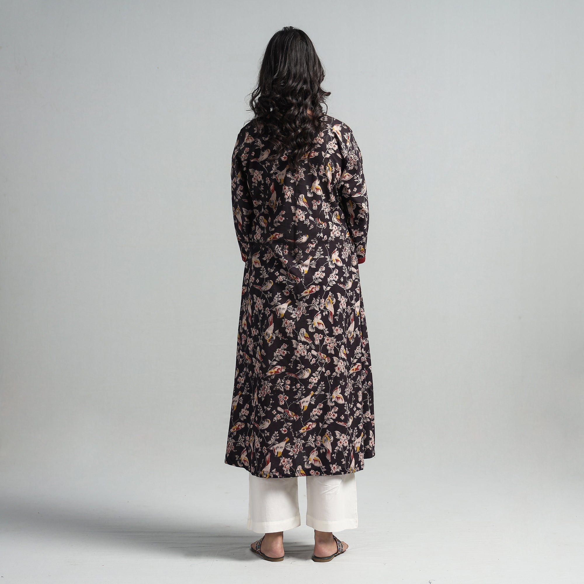 ITOKRI CASUALS Black - Kalamkari Printed Cotton A-Line Long Kurta with Patchwork - view 6