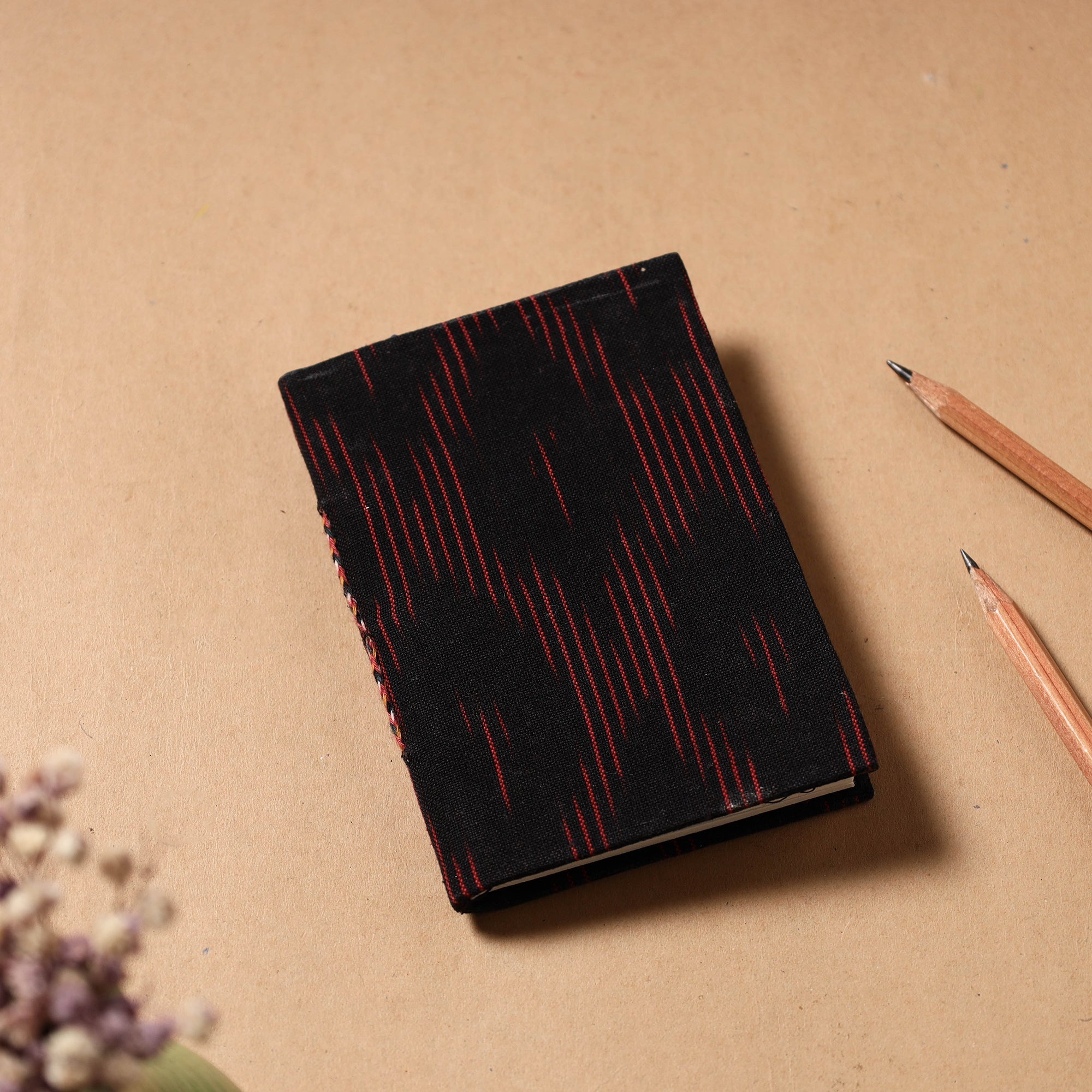 CHUTNEY CRAFT STUDIO Black - Ikat Fabric Cover Handmade Paper Notebook (5 x 3.5 in)