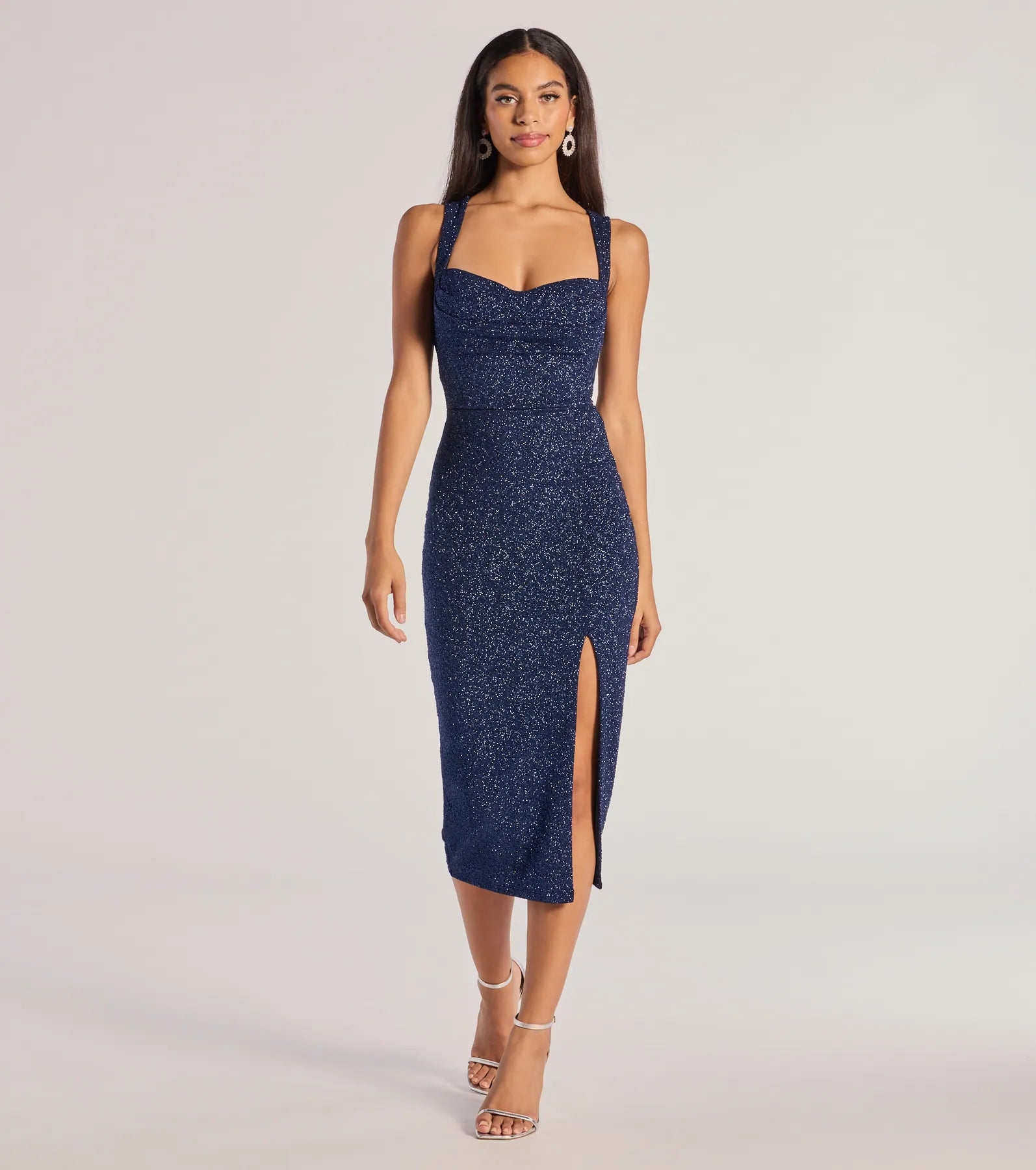 Windsor Arlette Lace-Up High Slit Glitter Knit Midi Dress - view 5