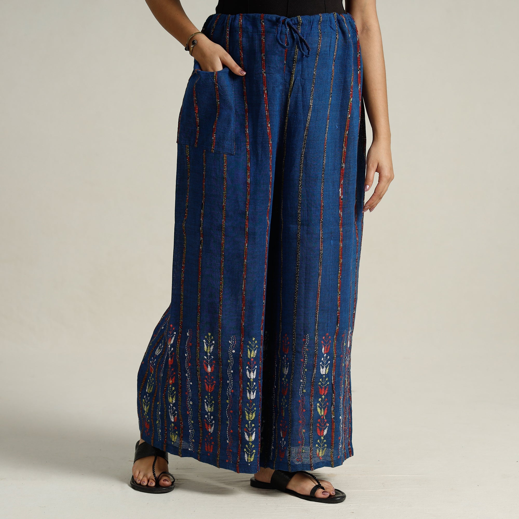 ASALKAAR Blue - Bengal Khesh Weaving Kantha Embroidery Cotton Palazzo 70