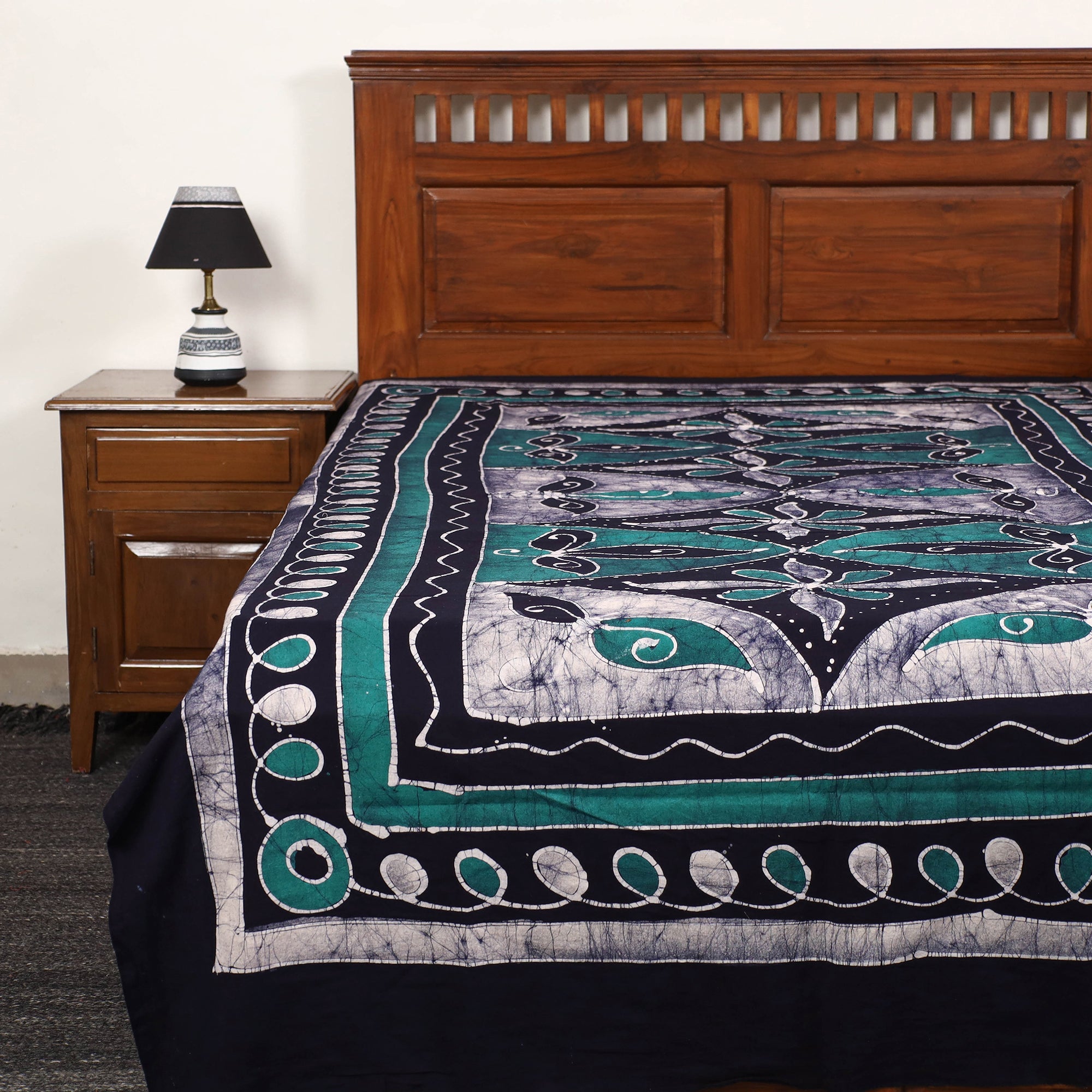 KACHCHH JI CHHAAP Blue - Hand Batik Printed Cotton Single Bed Cover (96 x 59 in) 39