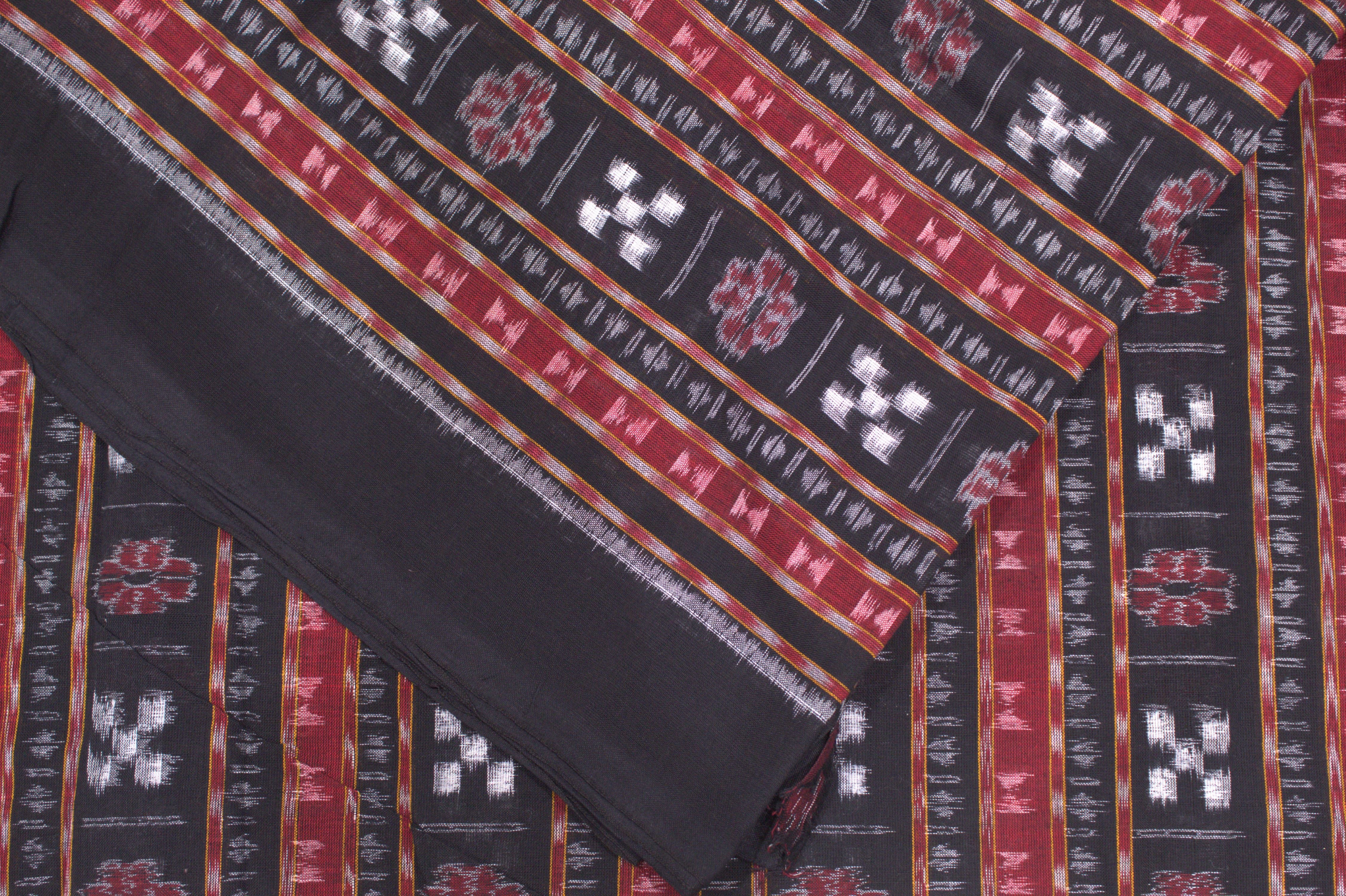 IndianVillèz Black Red Pasapali Theme Sambalpuri Ikat Cotton Fabric - view 2