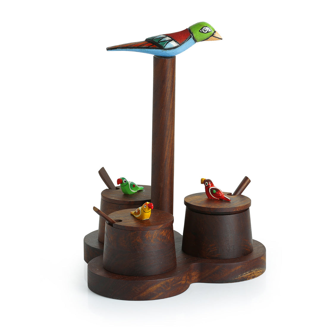EXCLUSIVELANE 'The Perched Family' Jar Set With Tray & Spoons In Sheesham Wood - view 2