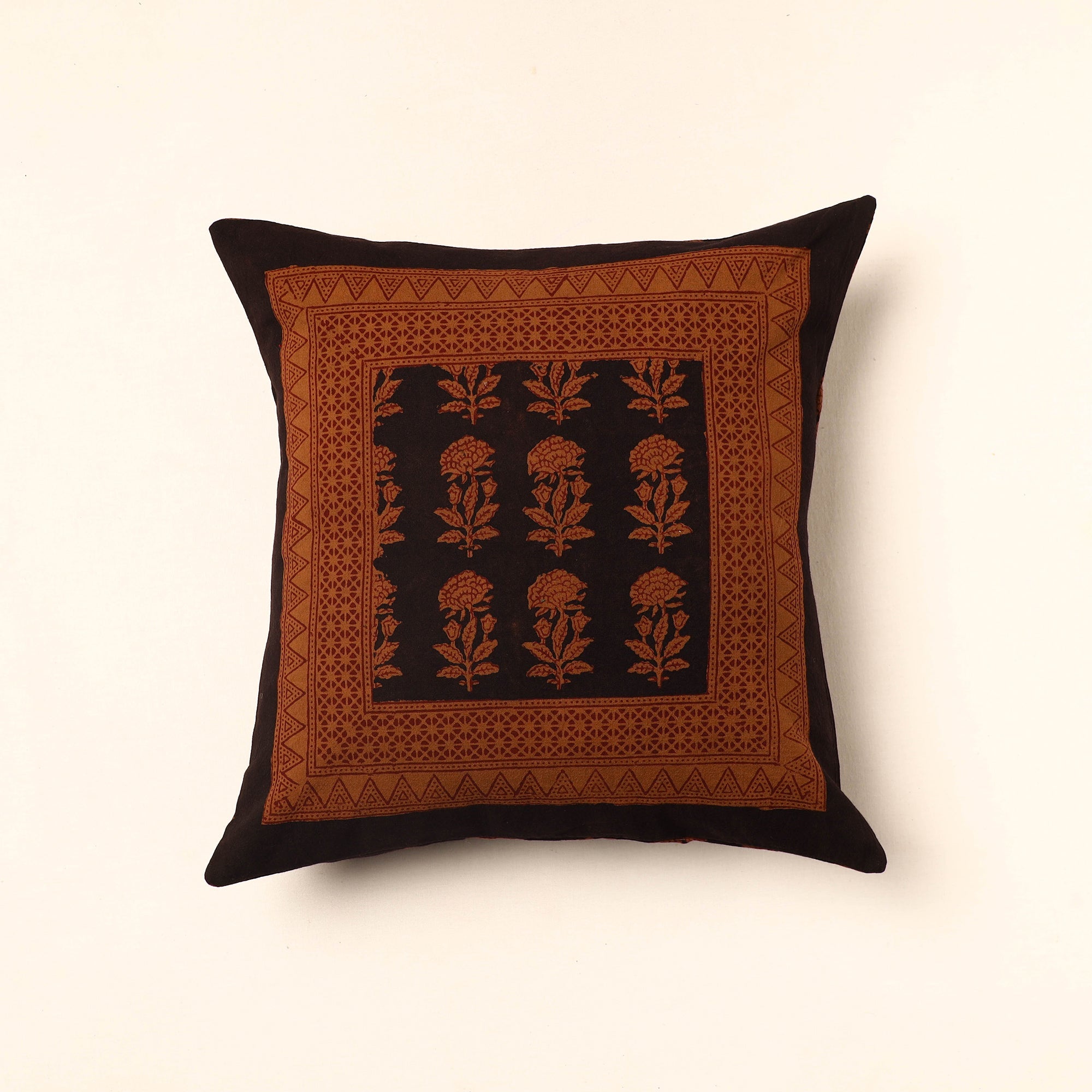 BAGH PRINTS BY ANSHAR FARUKH KHATRI Brown - Bagh Block Printed Cotton Cushion Cover (16 x 16 in) 42