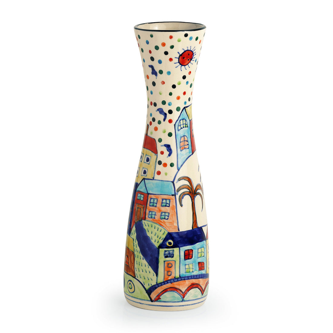 EXCLUSIVELANE 'The Hut Long-Neck' Handpainted Ceramic Vase (12 Inch) - view 3