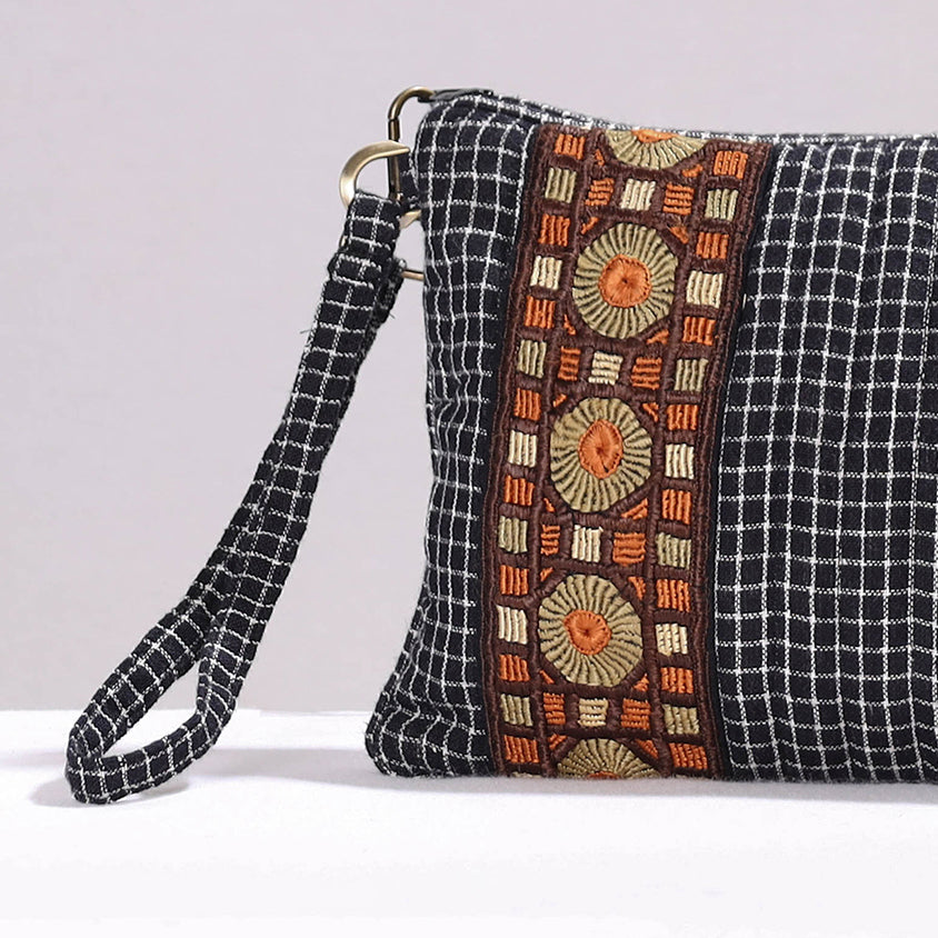 QASAB Black - Kutch Jat Hand Embroidery Kala Cotton Clutch Purse - view 2