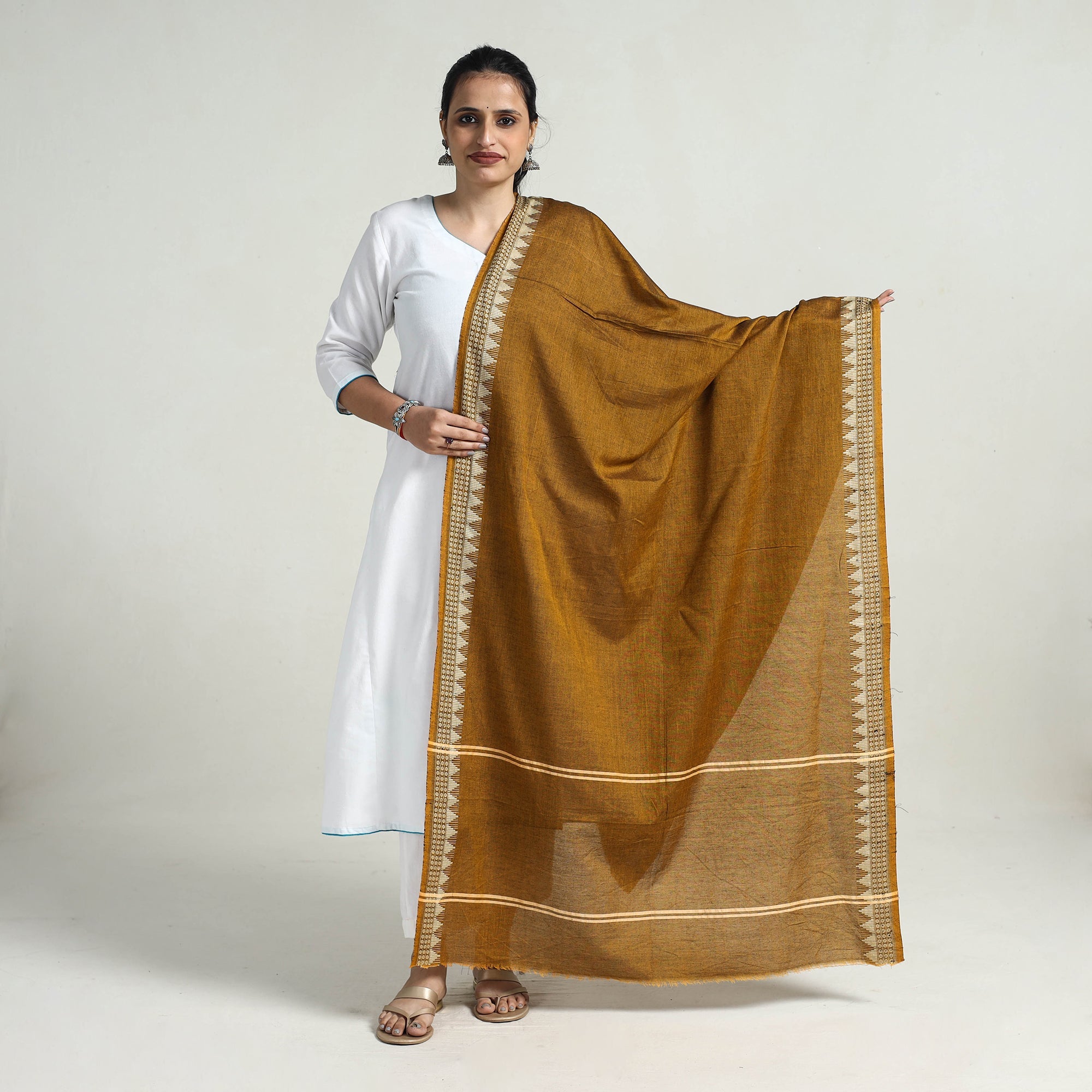 ASHOKA ASSEMBLE - CELEBRATING CRAFTS OF ODISHA Brown - Pure Cotton Sambalpuri Ikat Dupatta 01