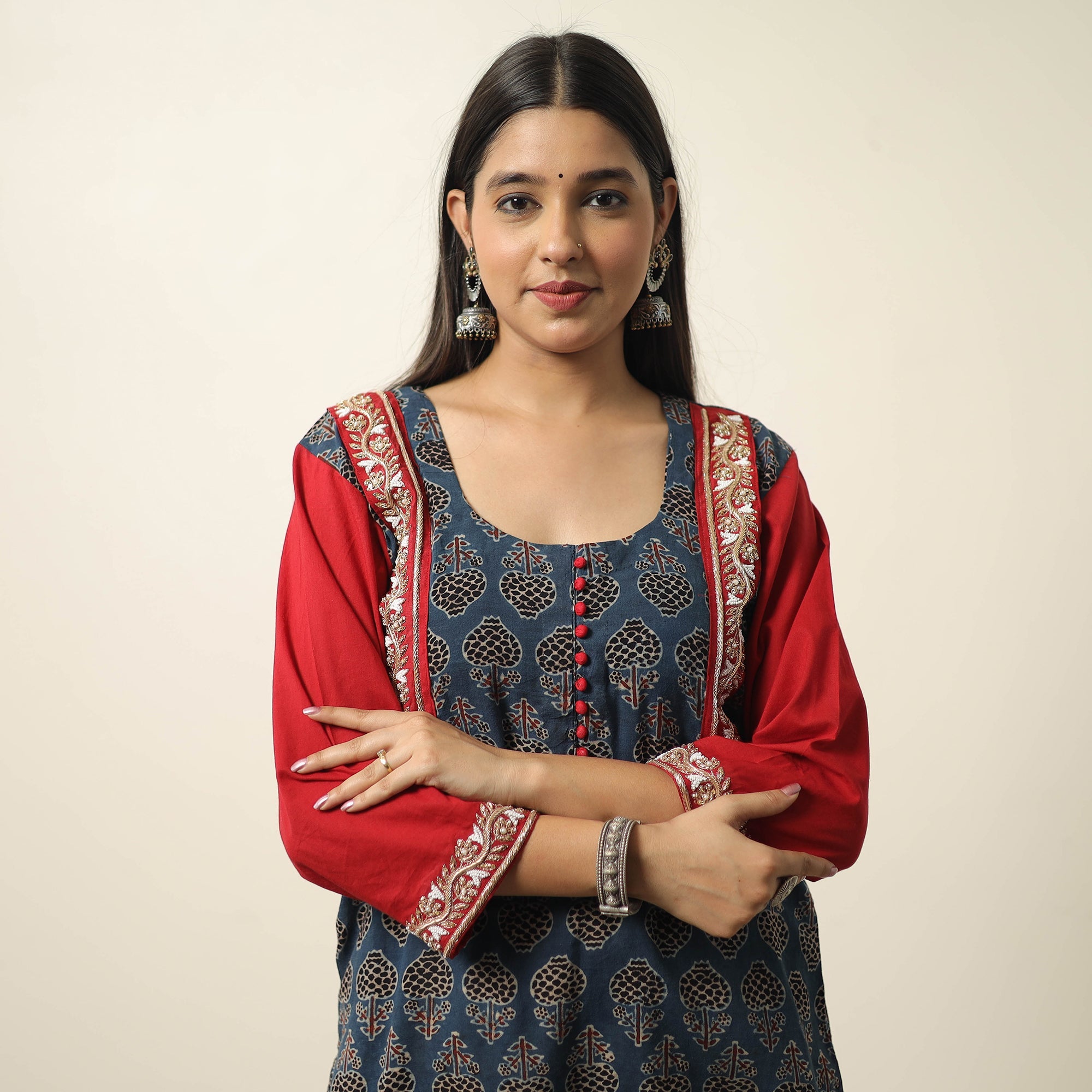 ITOKRI CASUALS Blue - Exclusive Hand Zardozi Embroidery Mul Cotton Kurta 03