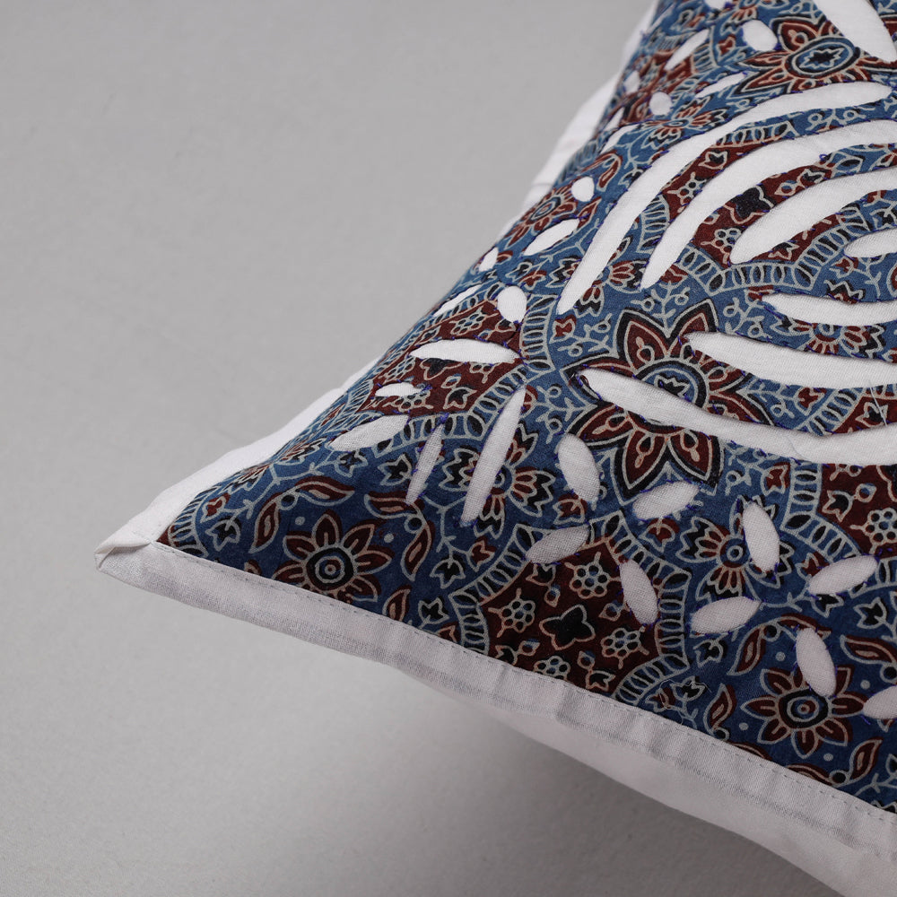 SHADES OF MARUDHARA Blue - Cutwork Cotton Applique Cushion Cover (16 x 16 in) - view 2