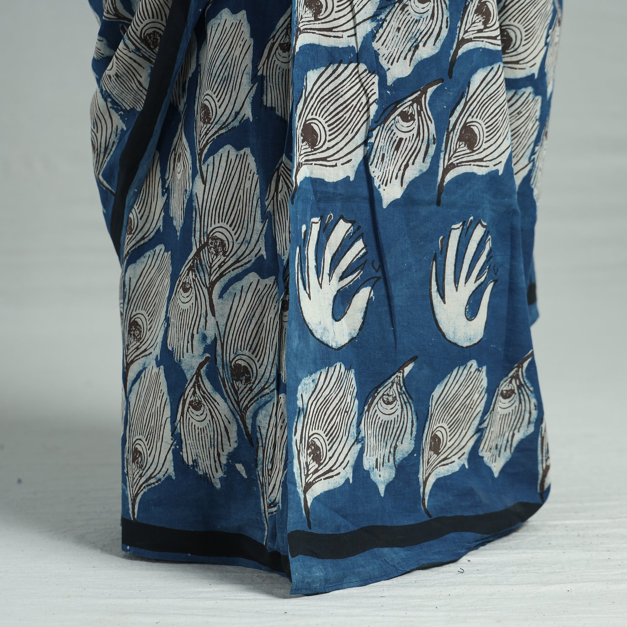 BINDAAS UNLIMITED Blue - Bindaas Art Block Printed Natural Dyed Cotton Saree 04 - view 5