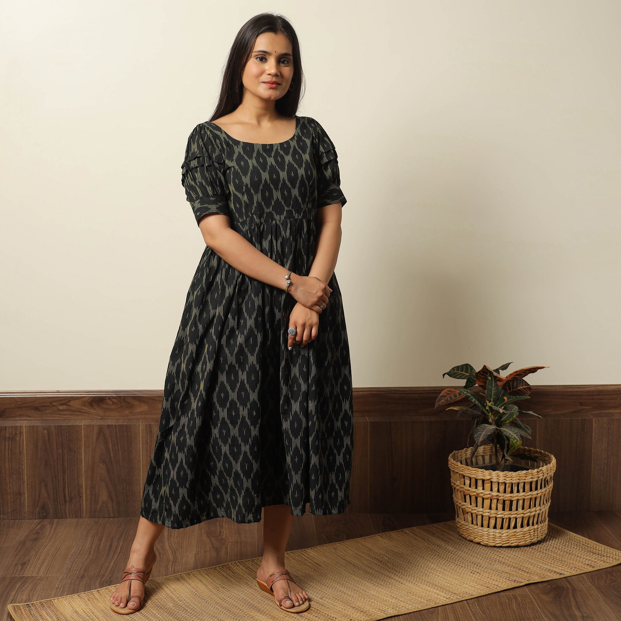 ITOKRI CASUALS Black - Pochampally Ikat Weave Cotton Flared Dress 16 - view 2