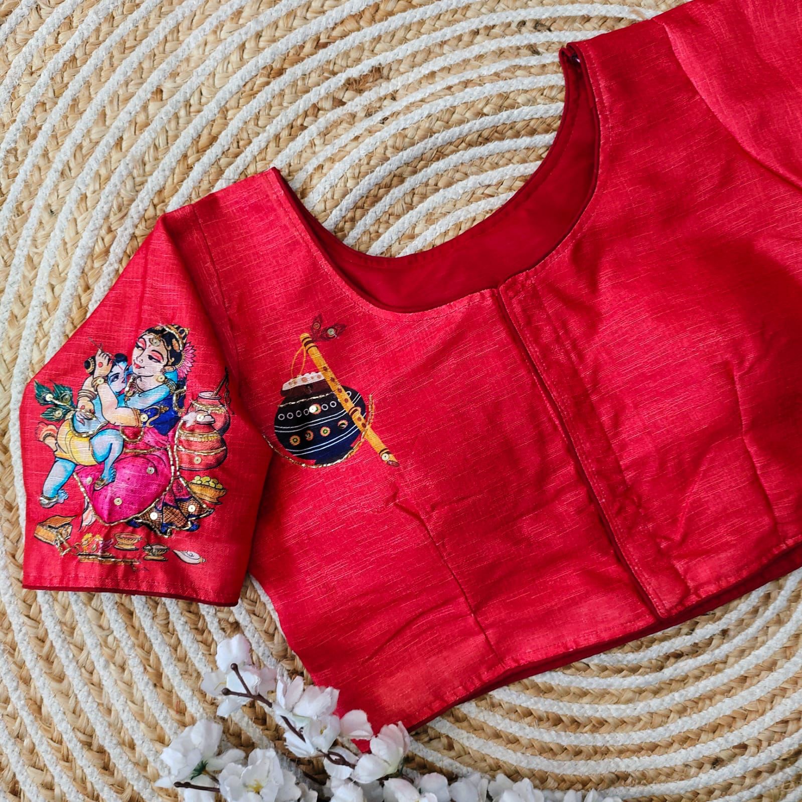 ClothsVilla Red Pure Silk Blouse with Antique Handcrafted Work - view 3