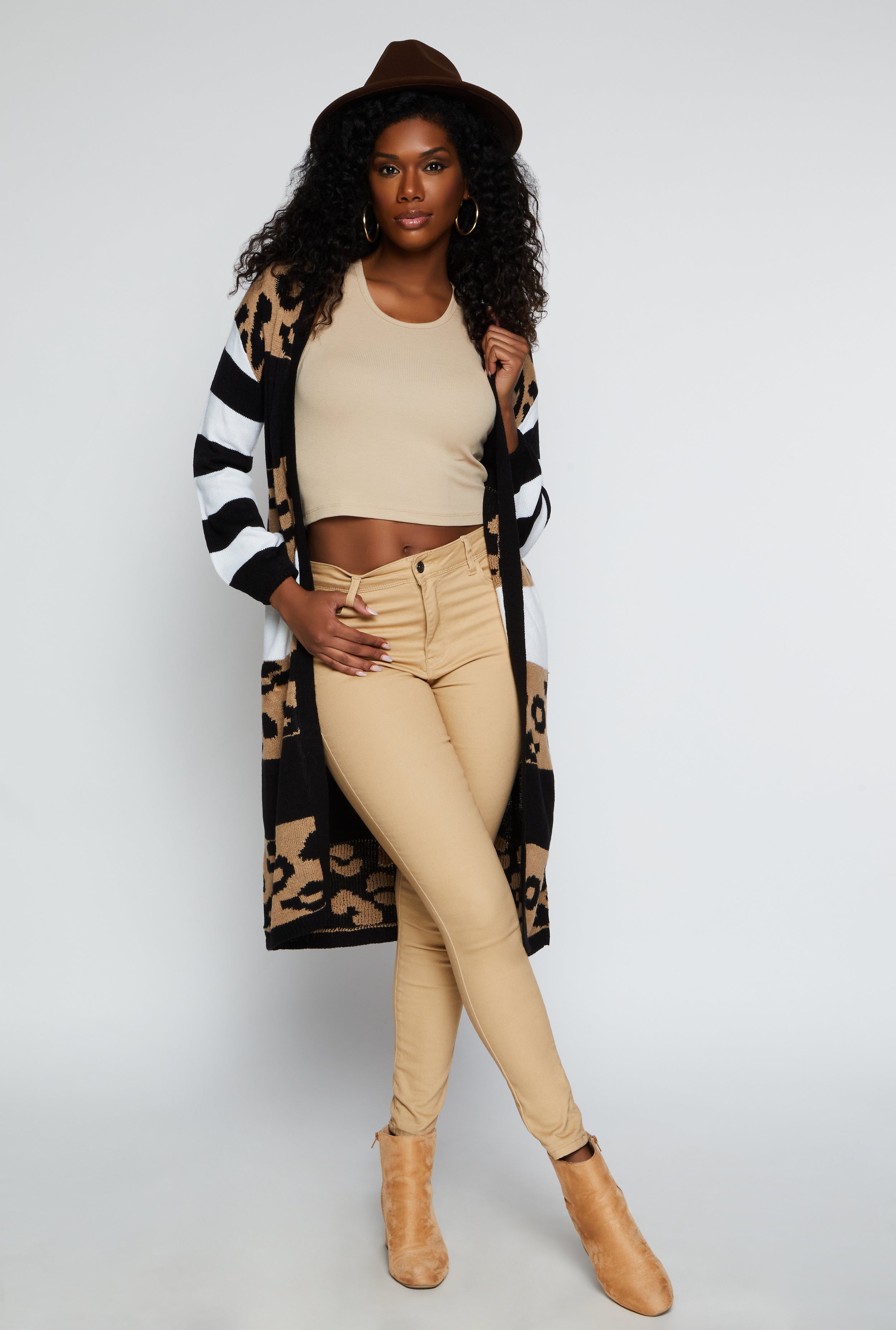 Rainbow Shops Color Block Animal Print Long Cardigan - view 2