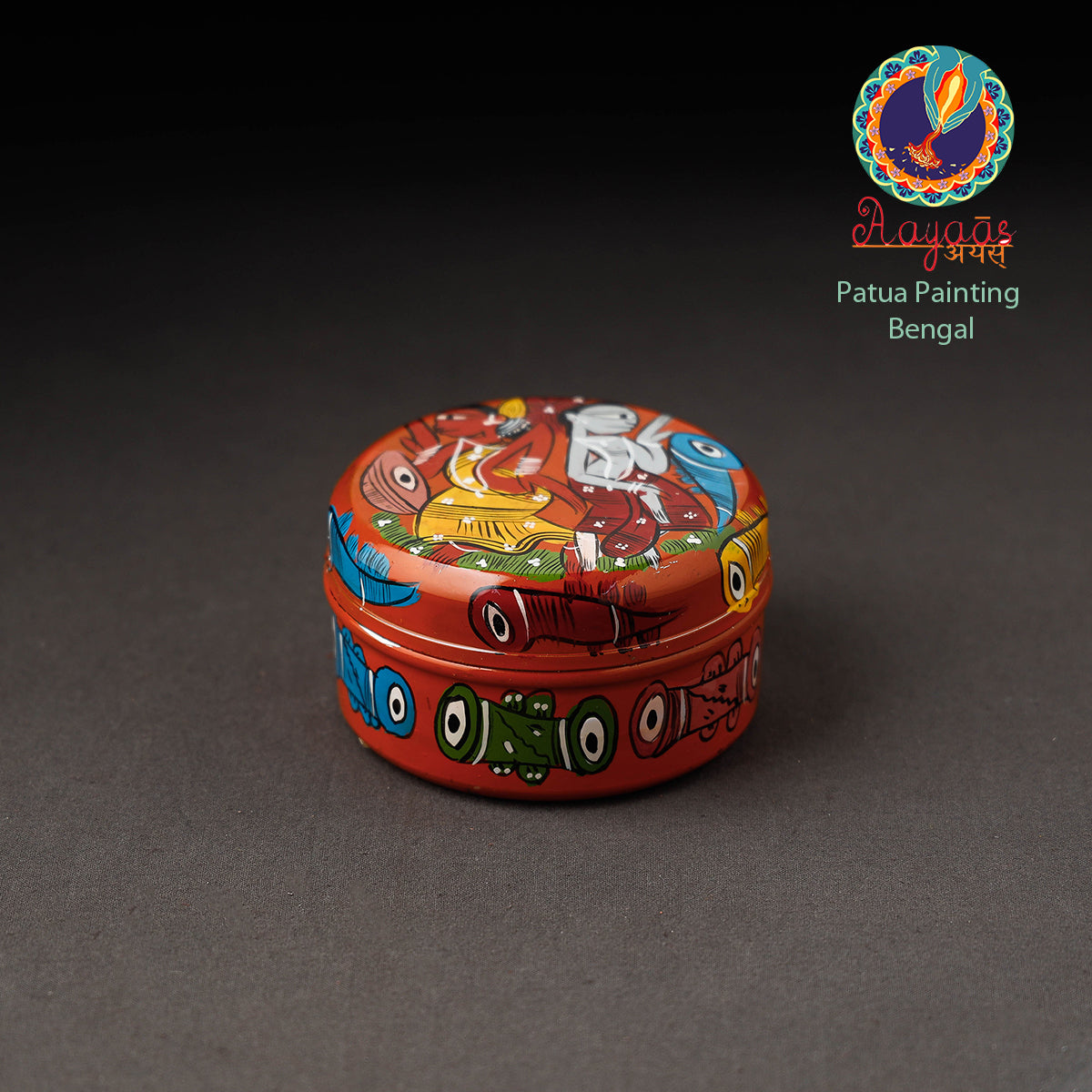 AAYAAS Bengal Patua Handpainted Stainless Steel Multi Utility Container