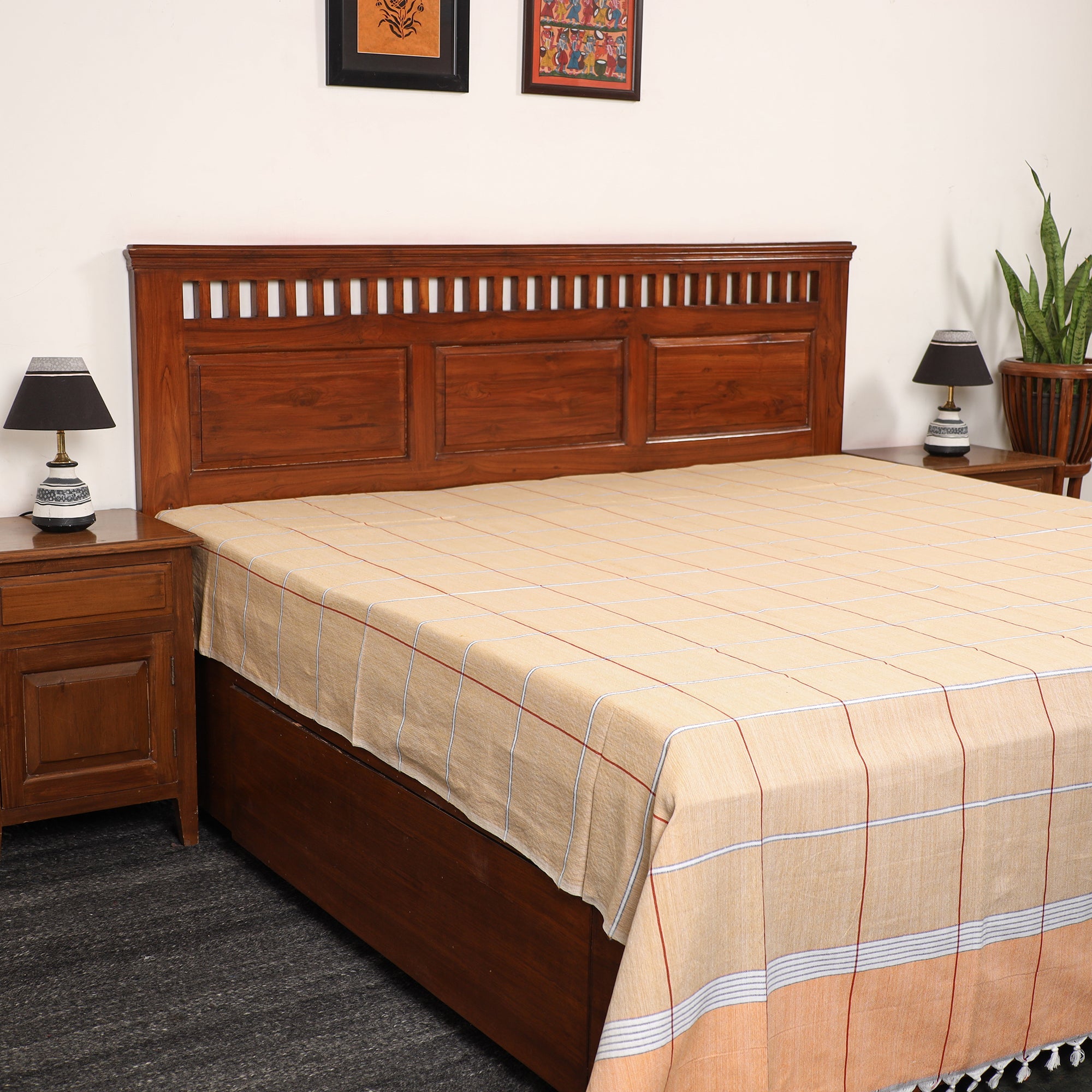 GWALIOR HANDLOOMS Beige - Pure Handloom Cotton Double Bed Cover (108 x 90 in) 11